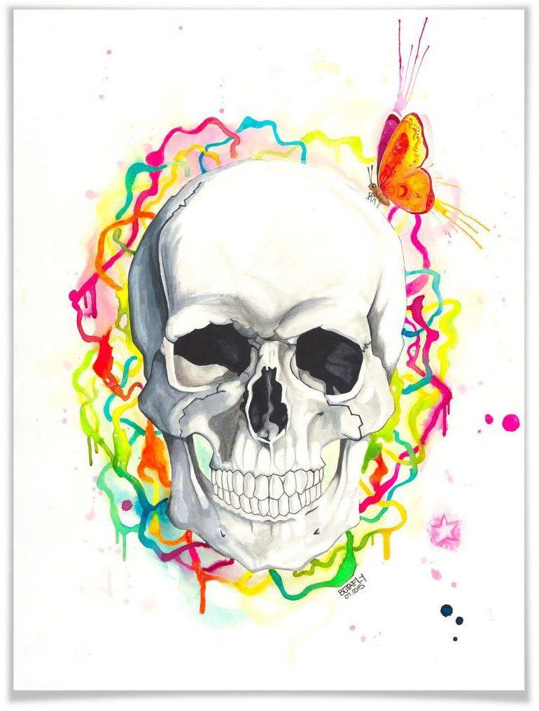 Wall-Art Poster Skull, Schriftzug (1 St), Poster, Wandbild, Bild, Wandposter