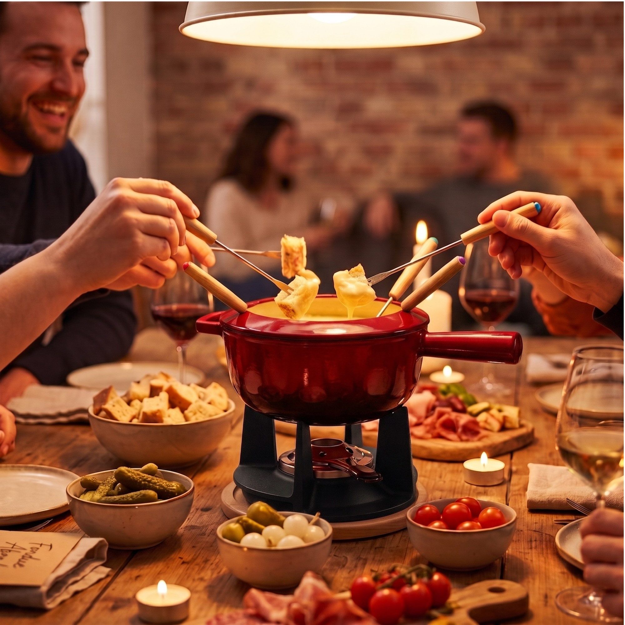 osoltus Fondue osoltus Fondue Käsefondue Set Gusseisen Matt Rot Emaille