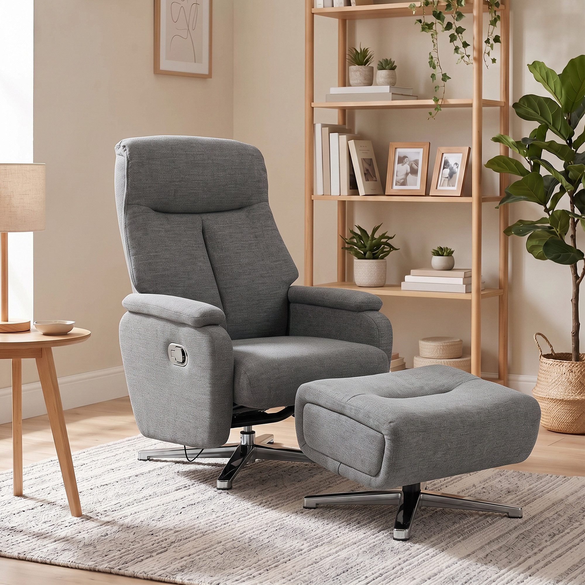 HOMCOM Relaxsessel Loungesessel, Fernsehsessel mit Leinenoptik, hoher Rückenlehne (Set, 1-St., Relaxsessel mit Hocker), manuell verstellbar, inkl. Hocker