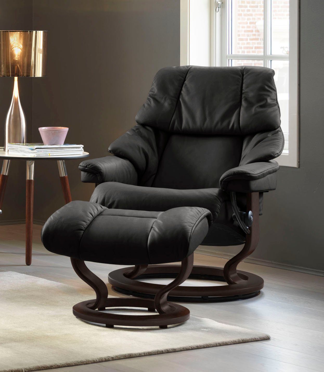 Stressless® Relaxsessel Reno (Set, Relaxsessel mit Hocker), mit Hocker, mit Classic Base, Размер S, M & L, Gestell Braun