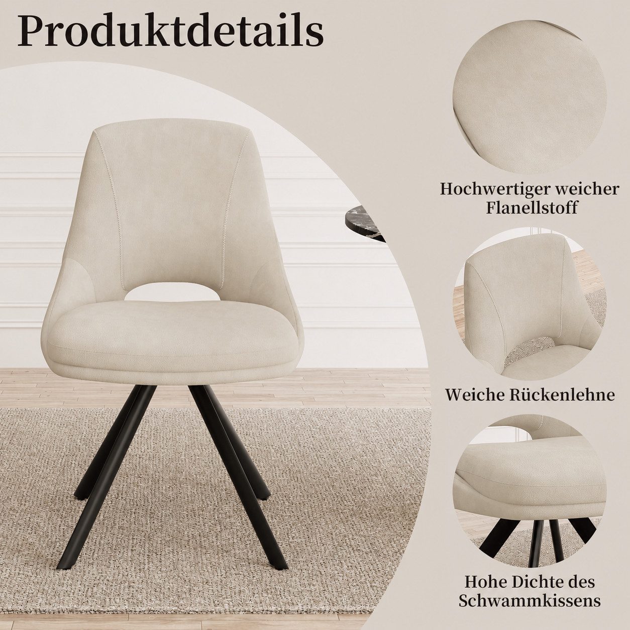 Jiexi Essgruppe Tisch-und Stuhlset, Ausziehbarer Esstisch (130–170 cm) mit 4-6 Stühlen – Bild 2 von 5