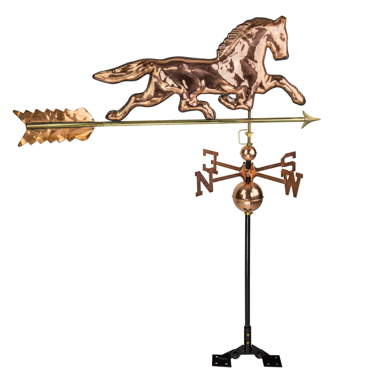 Wetterfahne Hochwertige 3D Wetterfahne Pferd aus Kupfer mit Fuß