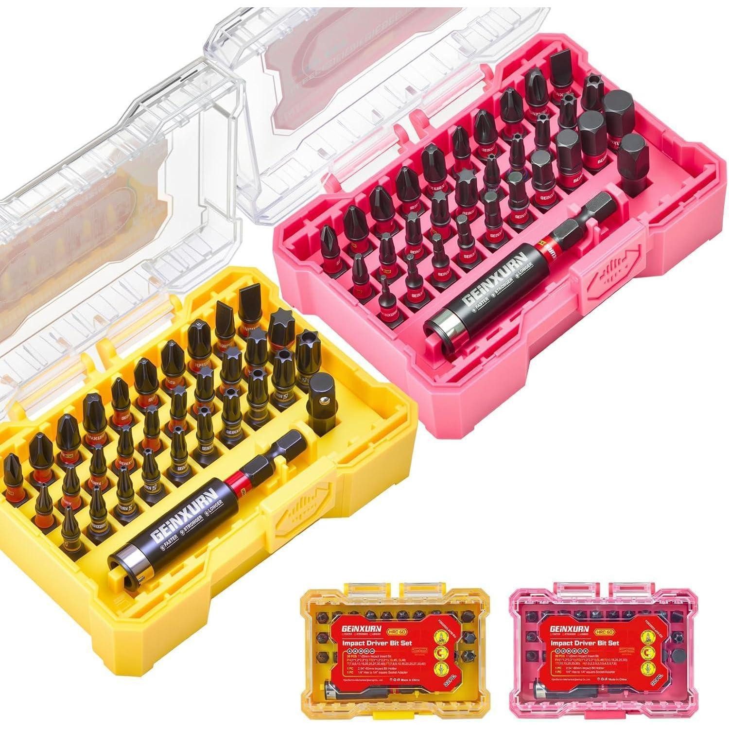 LuxusKollektion Bit-Set Schlagfester Schrauber Bits Set 64tlg. Gelb-rosa