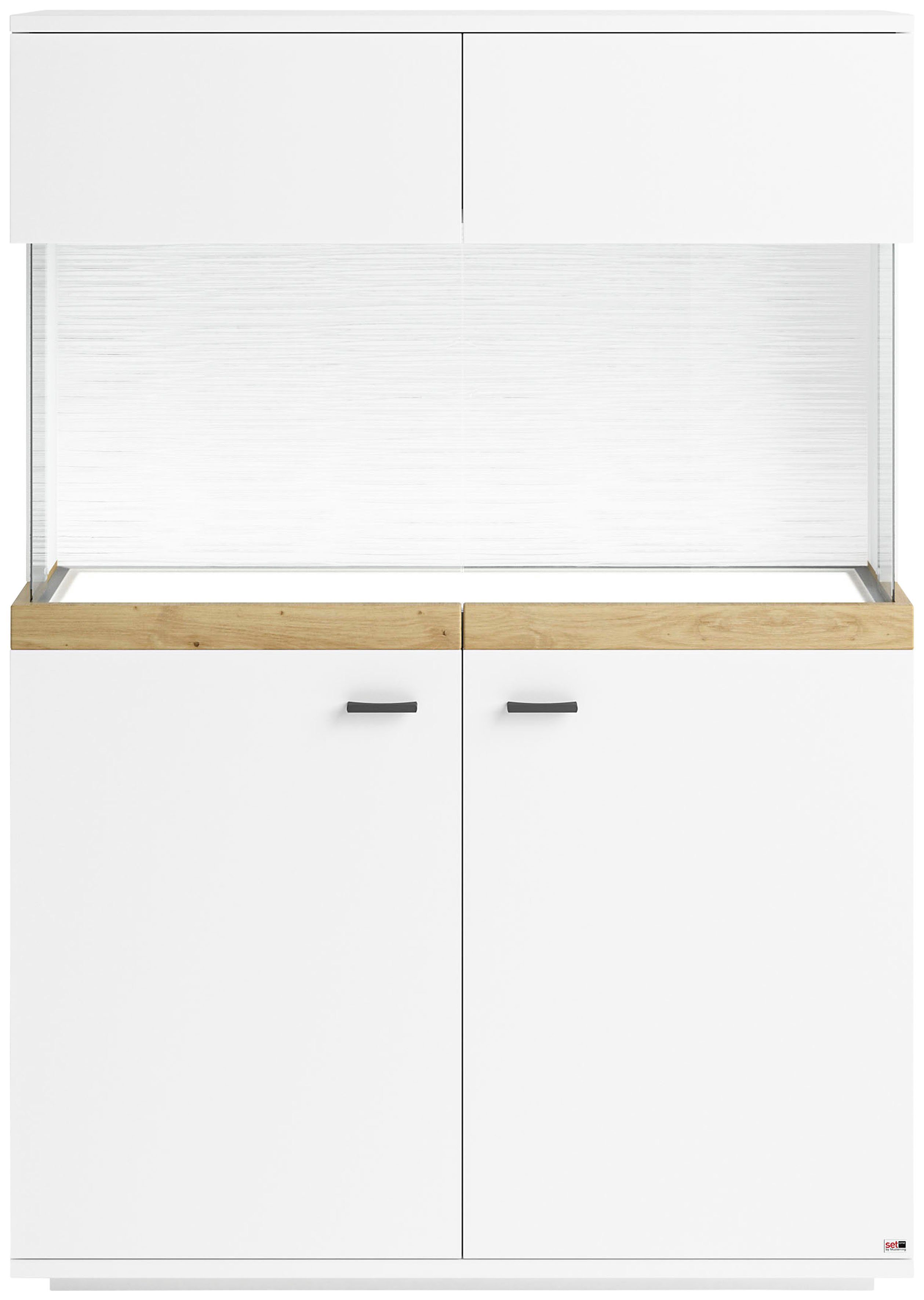 set one by Musterring Glasvitrine Lancaster Farben weiß oder grau mit Eicheabsetzung, mit LED-Beleuchtung