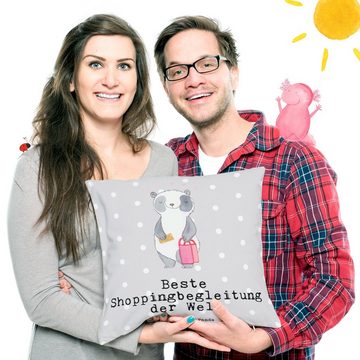 Mr. & Mrs. Panda Dekokissen Panda Beste Shoppingbegleitung der Welt - Grau Pastell - Geschenk, Ge, Weiche Mikrofaser