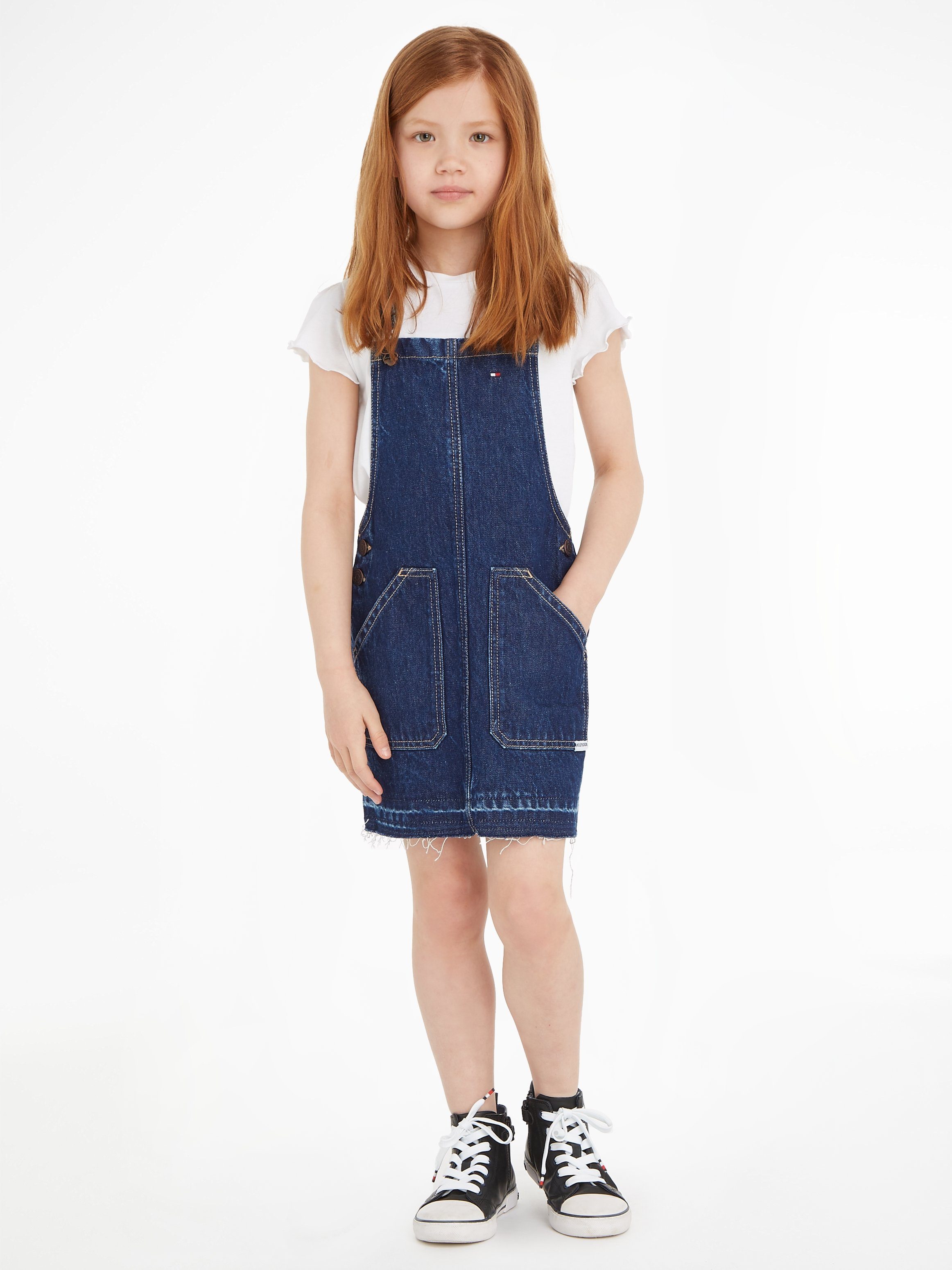 offenem Saum Latzkleid Hilfiger DENIM DUNGAREE mit DRESS Tommy