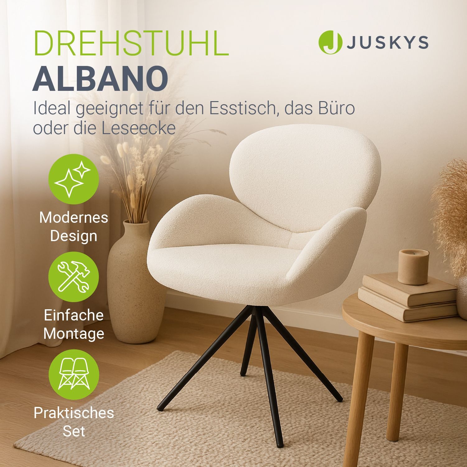 Juskys Esszimmerstuhl Albano (4 St), 360° drehbar, verstellbare Füße, einfa günstig online kaufen