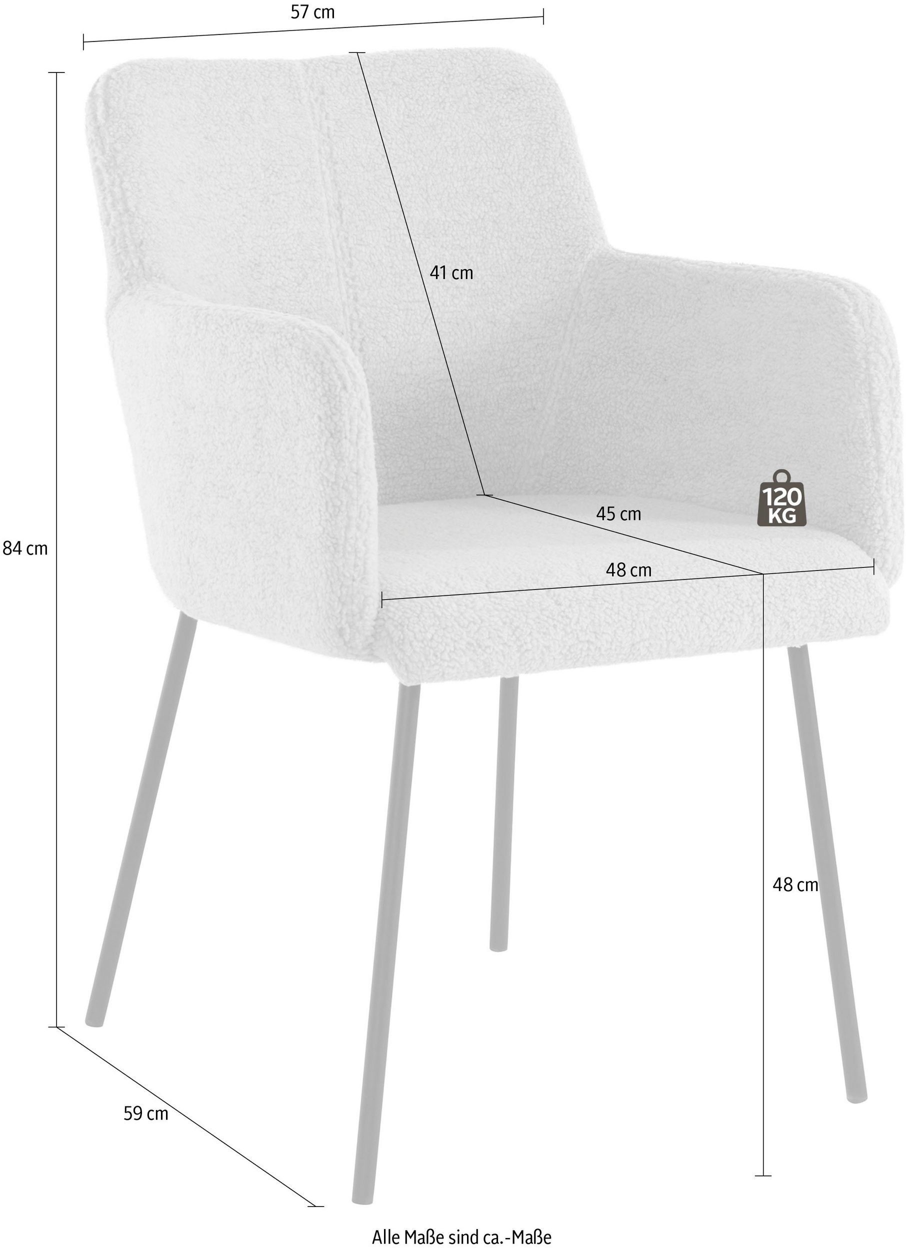 loft24 Armlehnstuhl Jonna (Set, 2 cm St), 48 Armlehne, Sitzhöhe Esszimmerstuhl mit Metallgestell