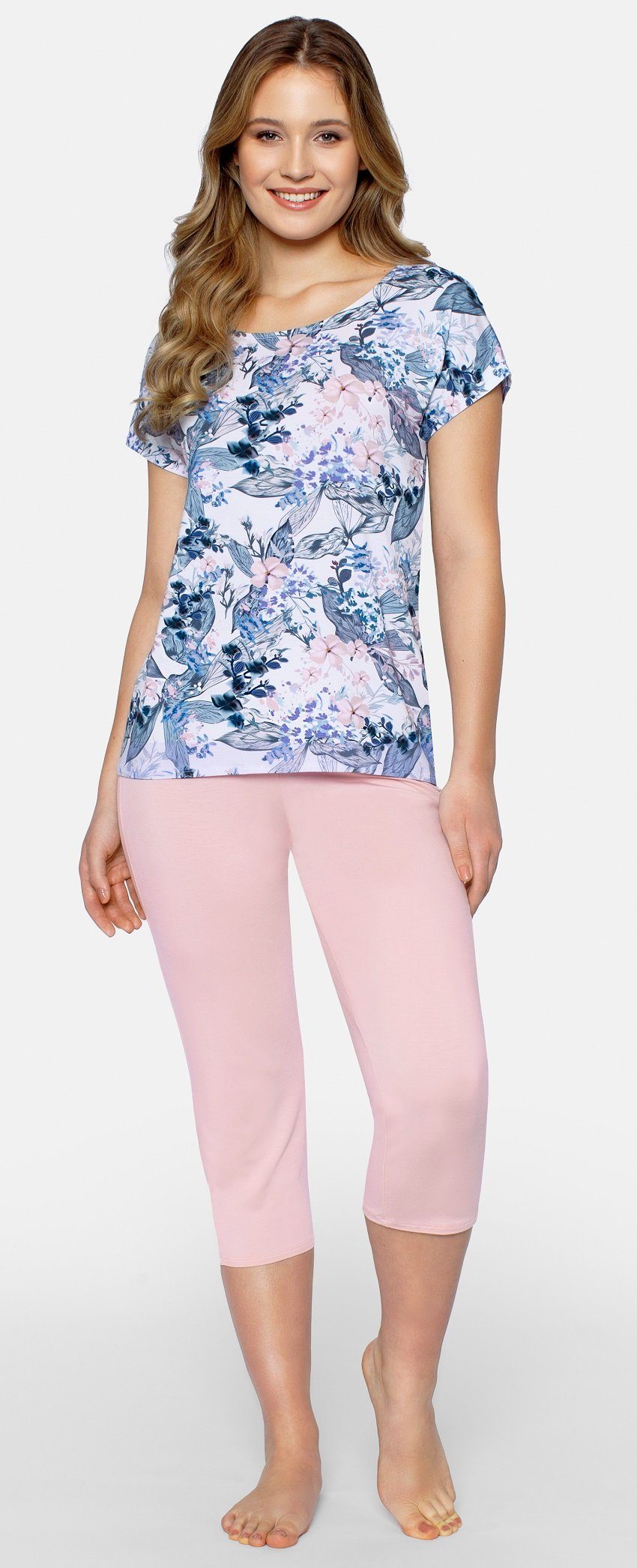 Babella Capri-Pyjama mit kurzen Ärmeln, Blumenmotiv