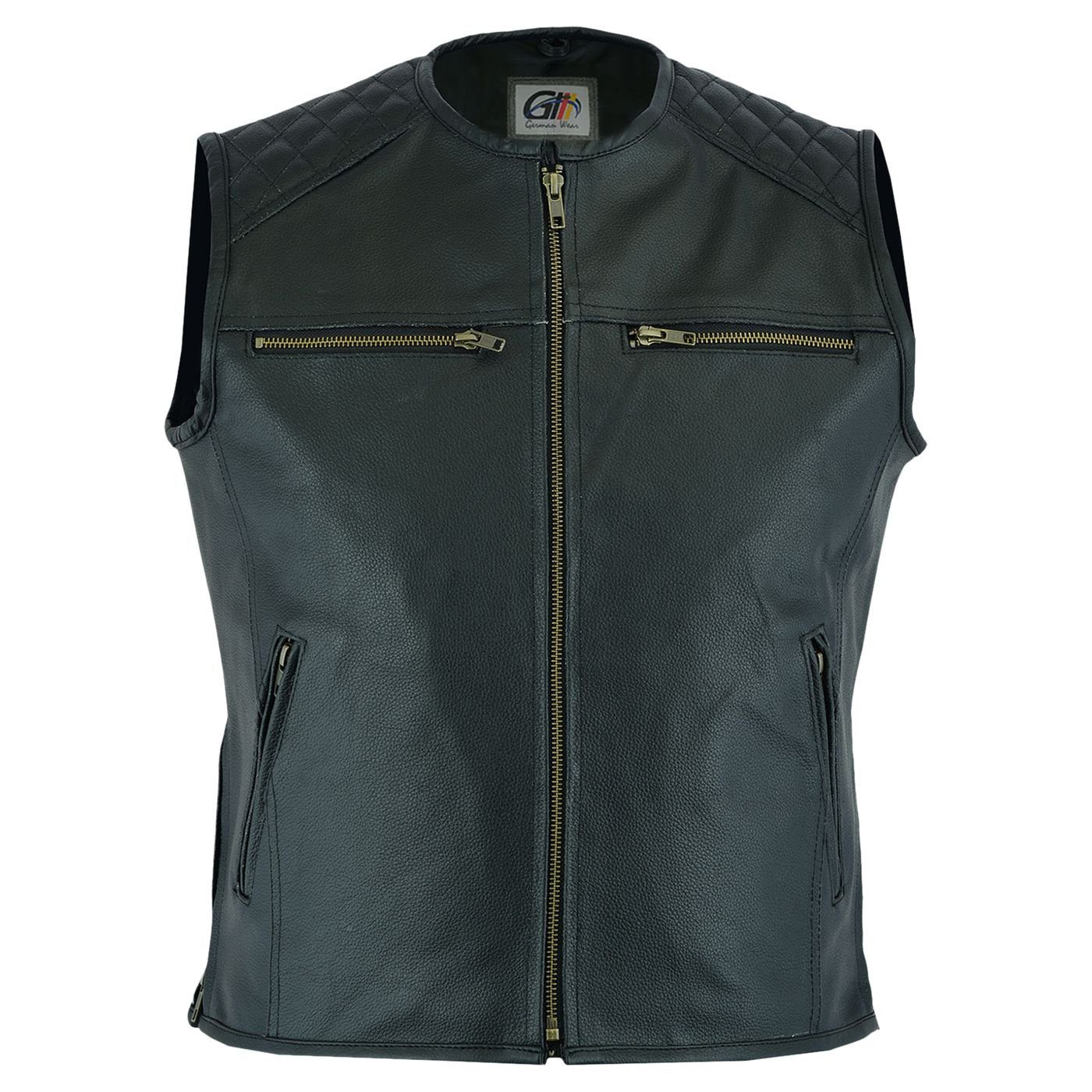 German Wear Motorradweste GW694 Black Motorrad Lederweste Biker Motorradwes günstig online kaufen