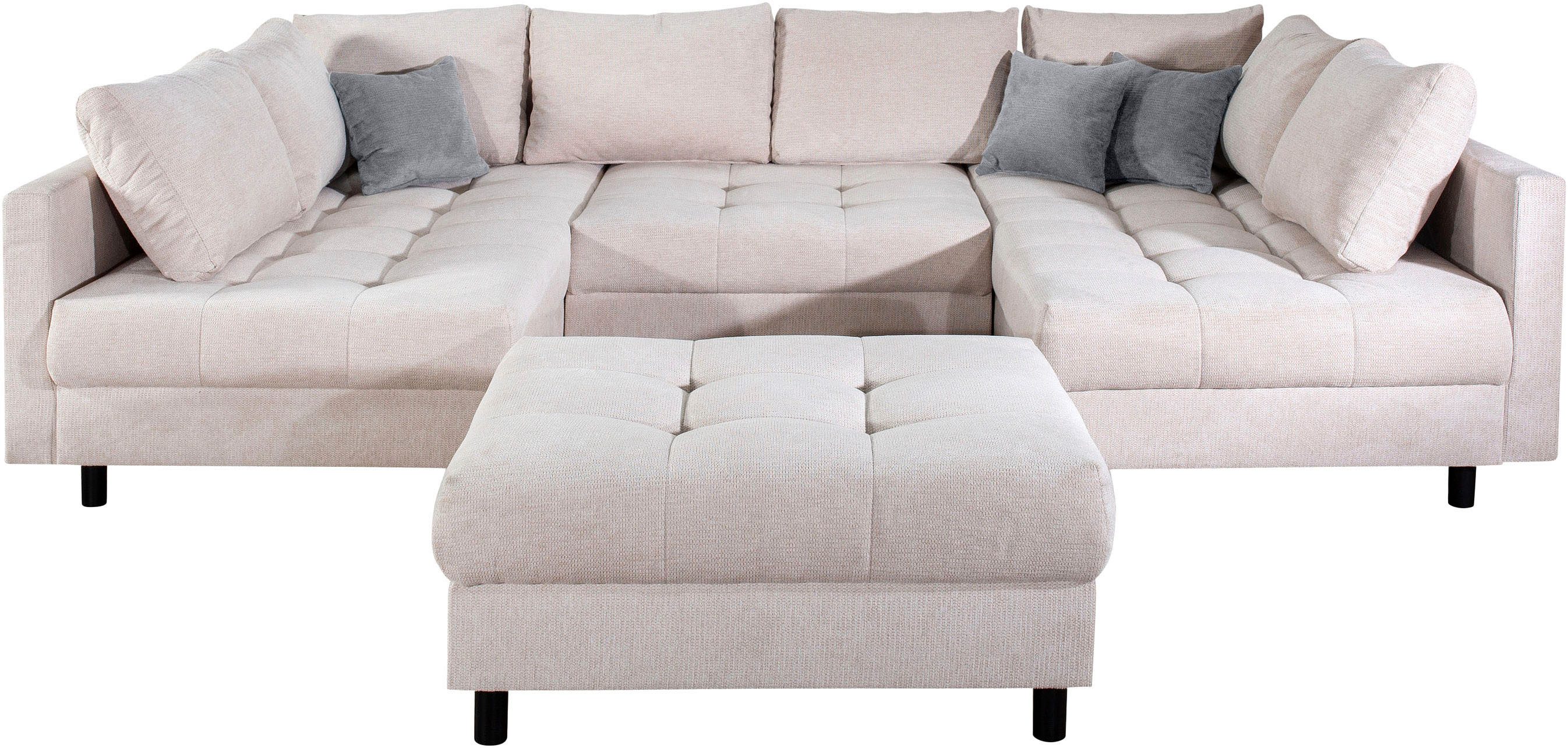 COLLECTION AB Wohnlandschaft Toni U-Form, B: 298 cm, mit Hocker & 3 Zierkis günstig online kaufen