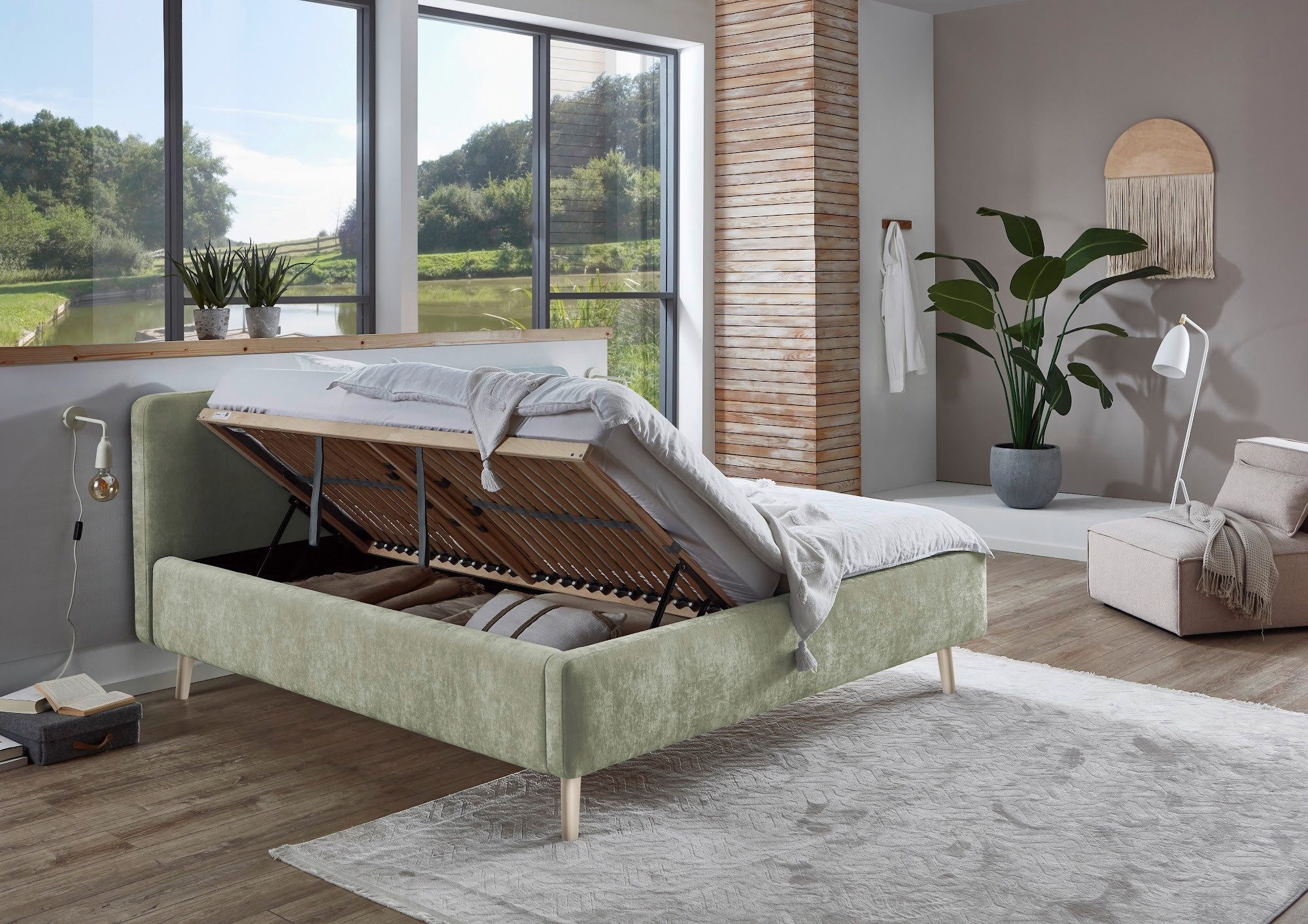 meise.möbel Stauraumbett Mattis, Skandinavisches Design, mit Bettkasten, Webstoff