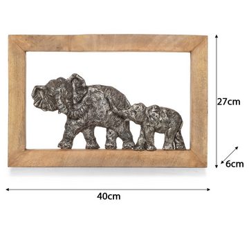 Moritz Skulptur Elefanten Mutter und Kind 40 x 27 x 6 cm, Dekoobjekt Holz, Tischdeko, Fensterdeko, Wanddeko, Holzdeko