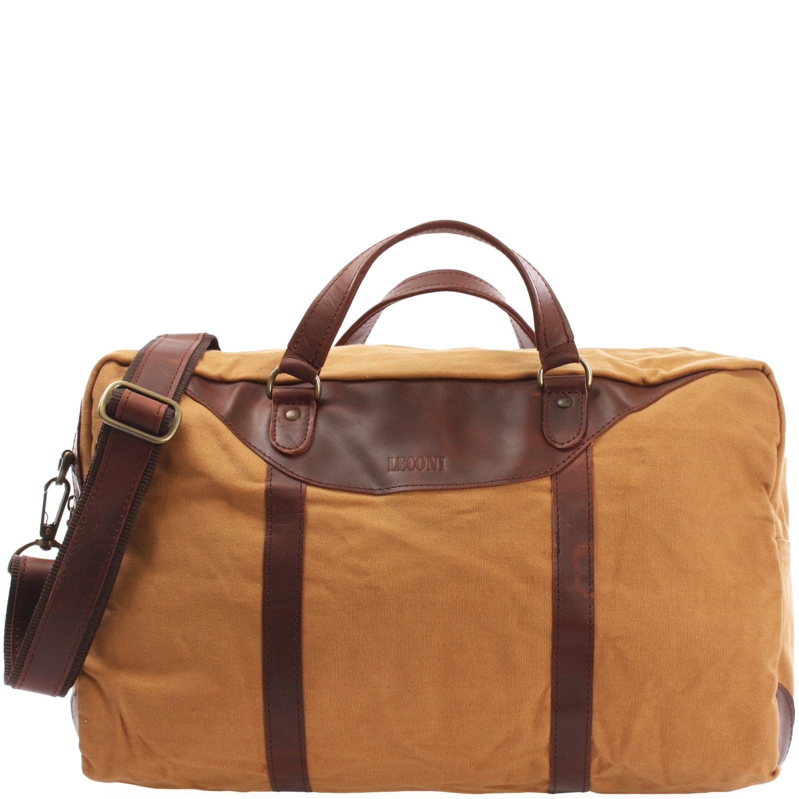 LECONI Weekender kleiner Weekender Sporttasche Canvas Leder LE2009 cognac | Canvas-Taschen