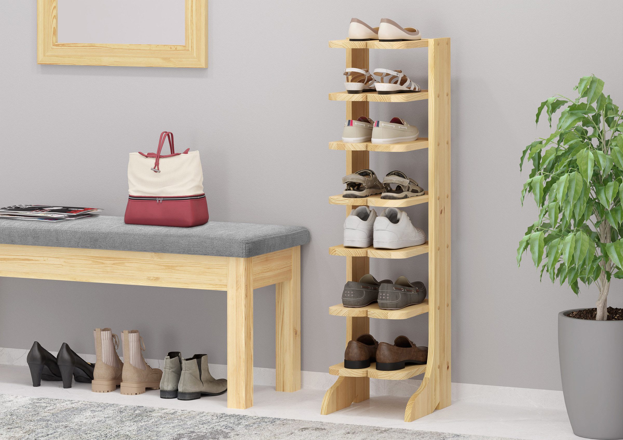 ERST-HOLZ Schuhregal Schuhregal Schuhständer Kiefer Massiv für 7 Paar Schuh günstig online kaufen