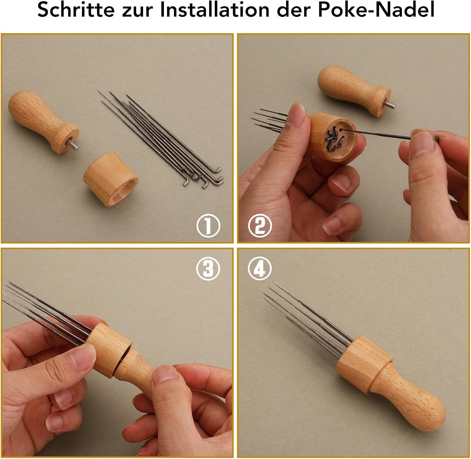 FOUORTUNATE-BEE Filznadeln Nadelfilz-Set Nadelfilzzubehör mit Filznadeln in 3 Größen, Filznadelgriff aus Holz, Nadelfilz-Starter-Set, ideal für Anfänger oder Profis, Wolle Filzen, Zubehör für Filzarbeiten