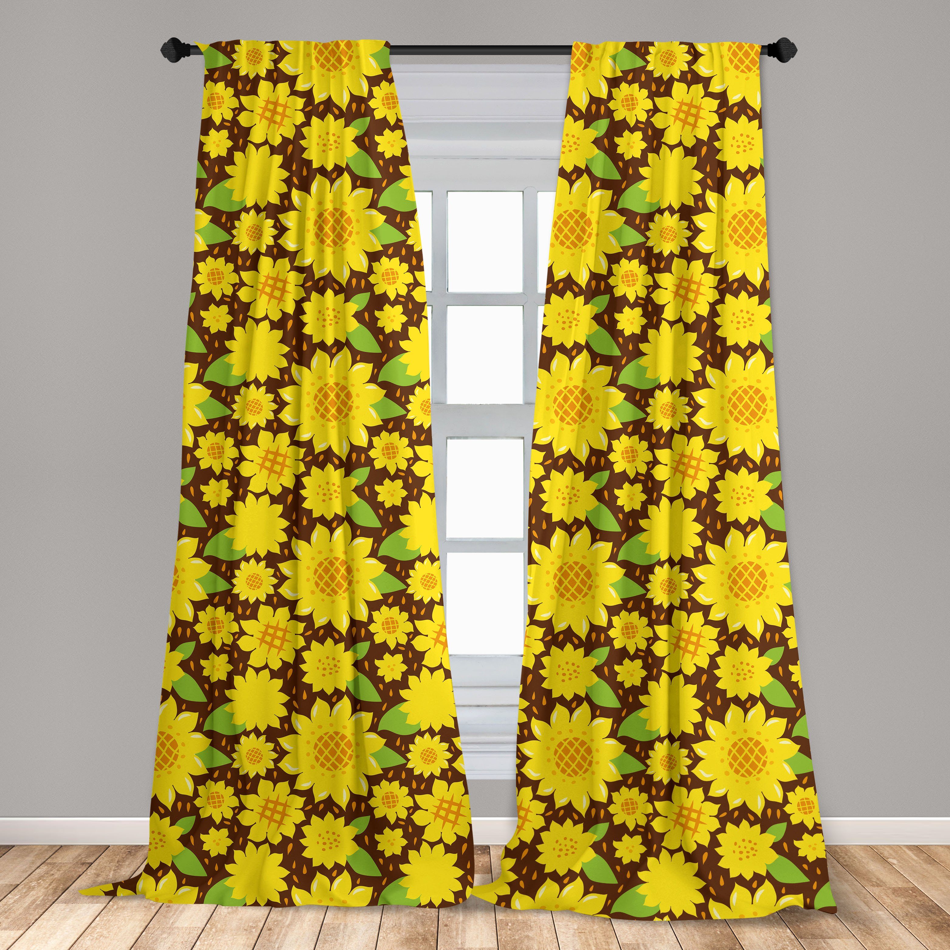 Gardine Vorhang für Wohnzimmer Schlafzimmer Sonnenblume Cartoon Dekor, Microfaser, Abakuhaus, Blumen