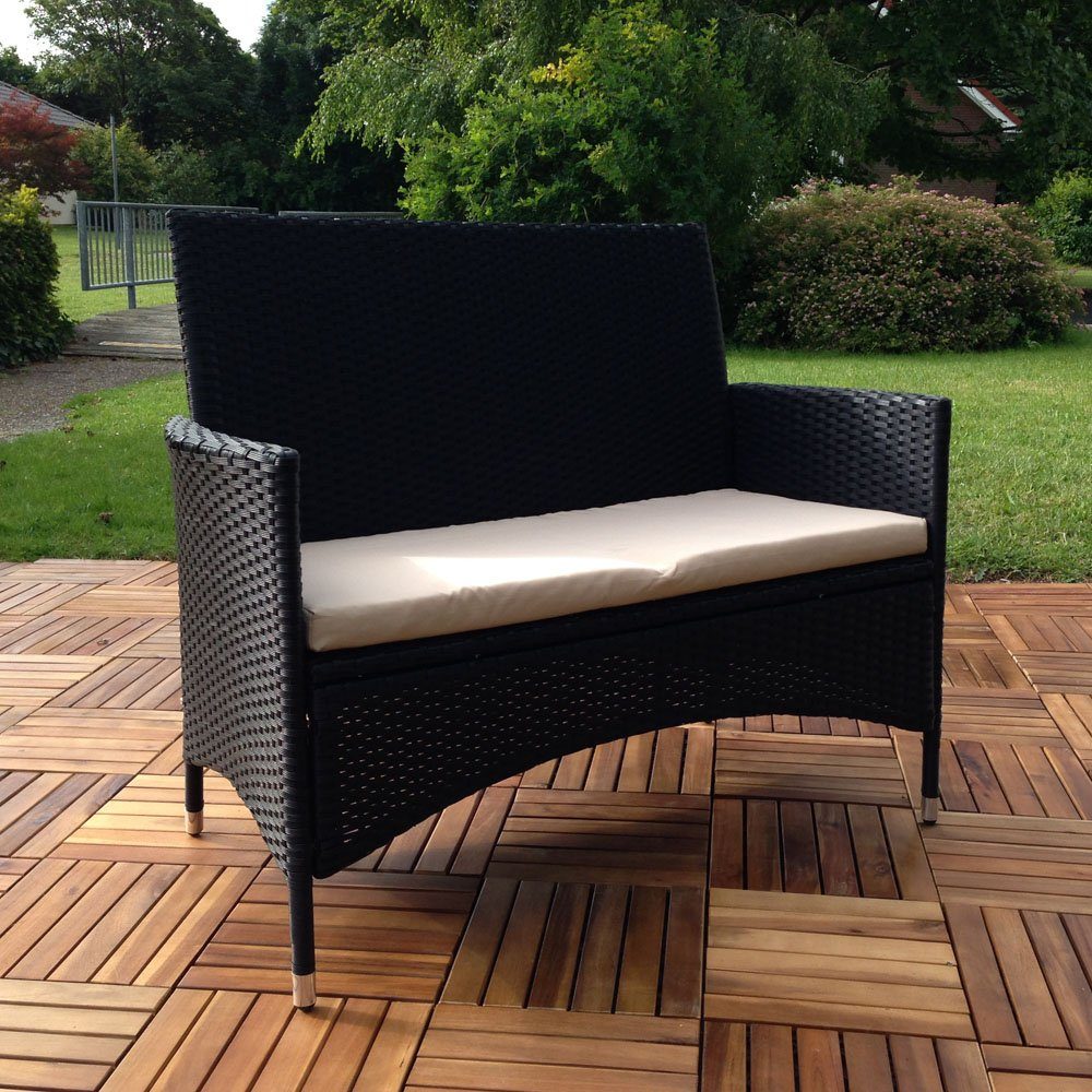 Mucola Gartenbank Gartenbank Sitzbank Polyrattan Schwarz günstig online kaufen