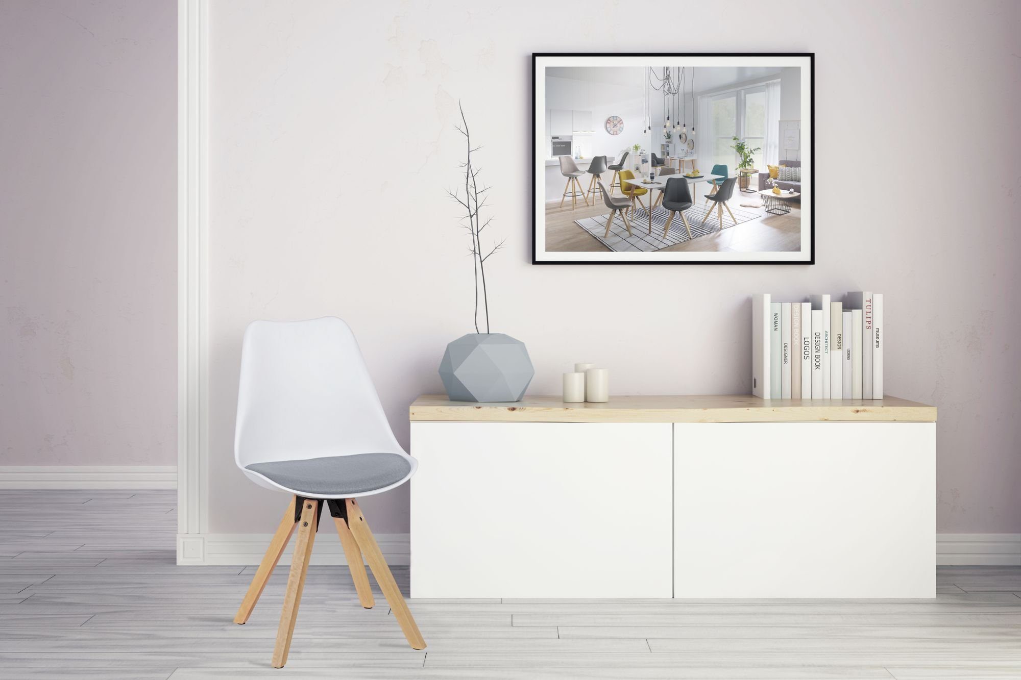 DESIGN Grau Esszimmerstühle Holzbeine Esszimmerstuhl Weiß | Stil LUND: - KADIMA - Samtbezug Skandinavischer