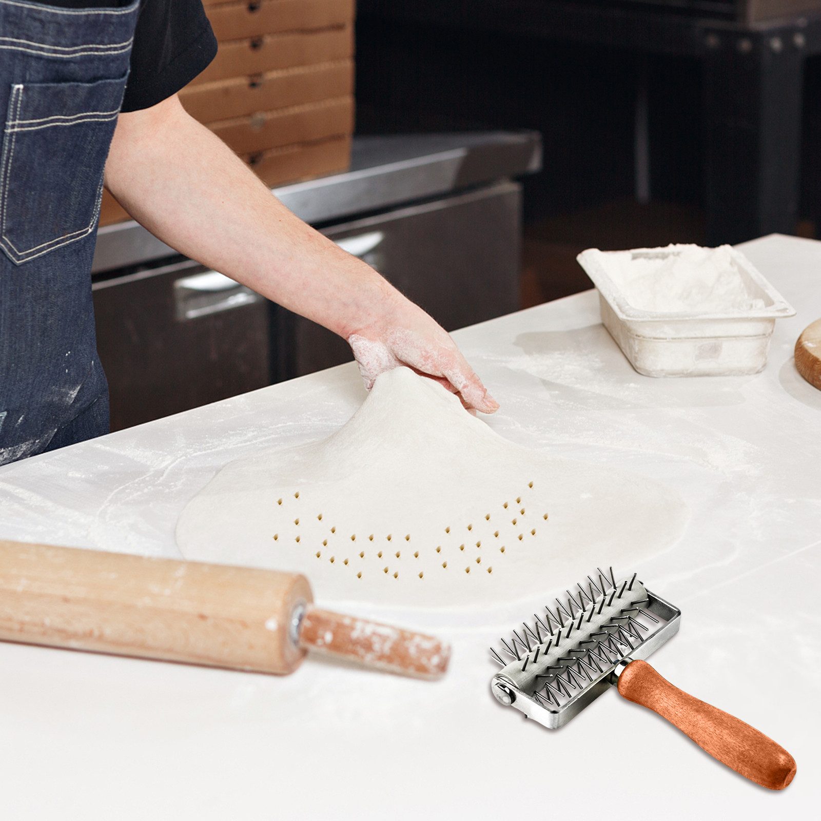 GarveeMore Teigroller Pizza Docking Tool Gebäckrolle mit Edelstahl Spikes