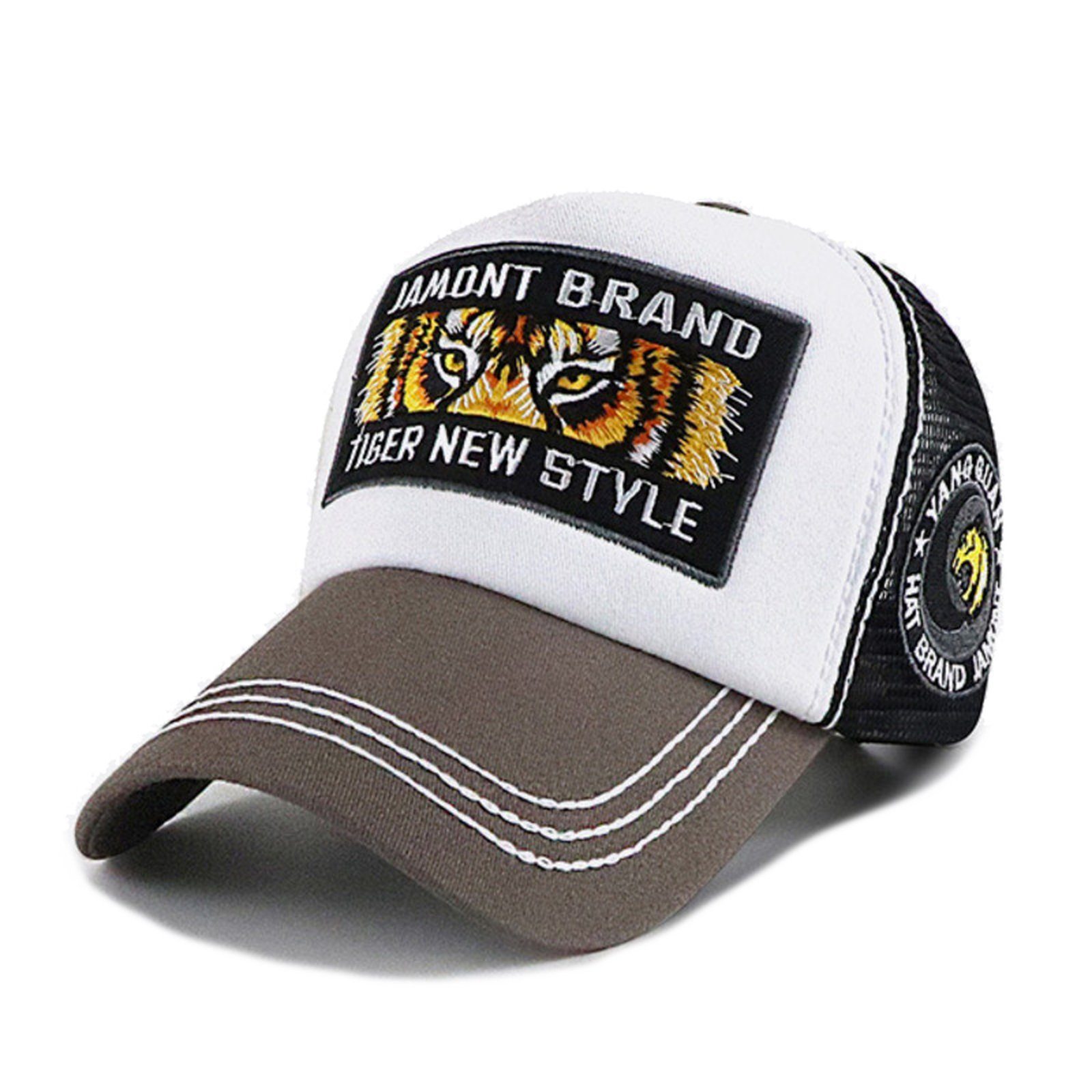 seitlicher Patch Trucker Sporty grau/weiß Cap Mesh Retro Cap Trucker Tiger Baseballcap