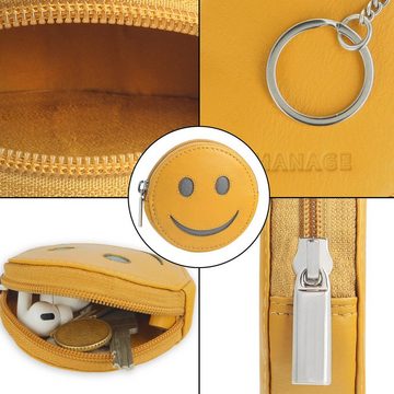 Manage Mini Geldbörse Smiley Portemonnaie mit Schlüsselring, Leder, Geldbeutel klein, für Kinder, Damen, Herren, Schlüsseletui