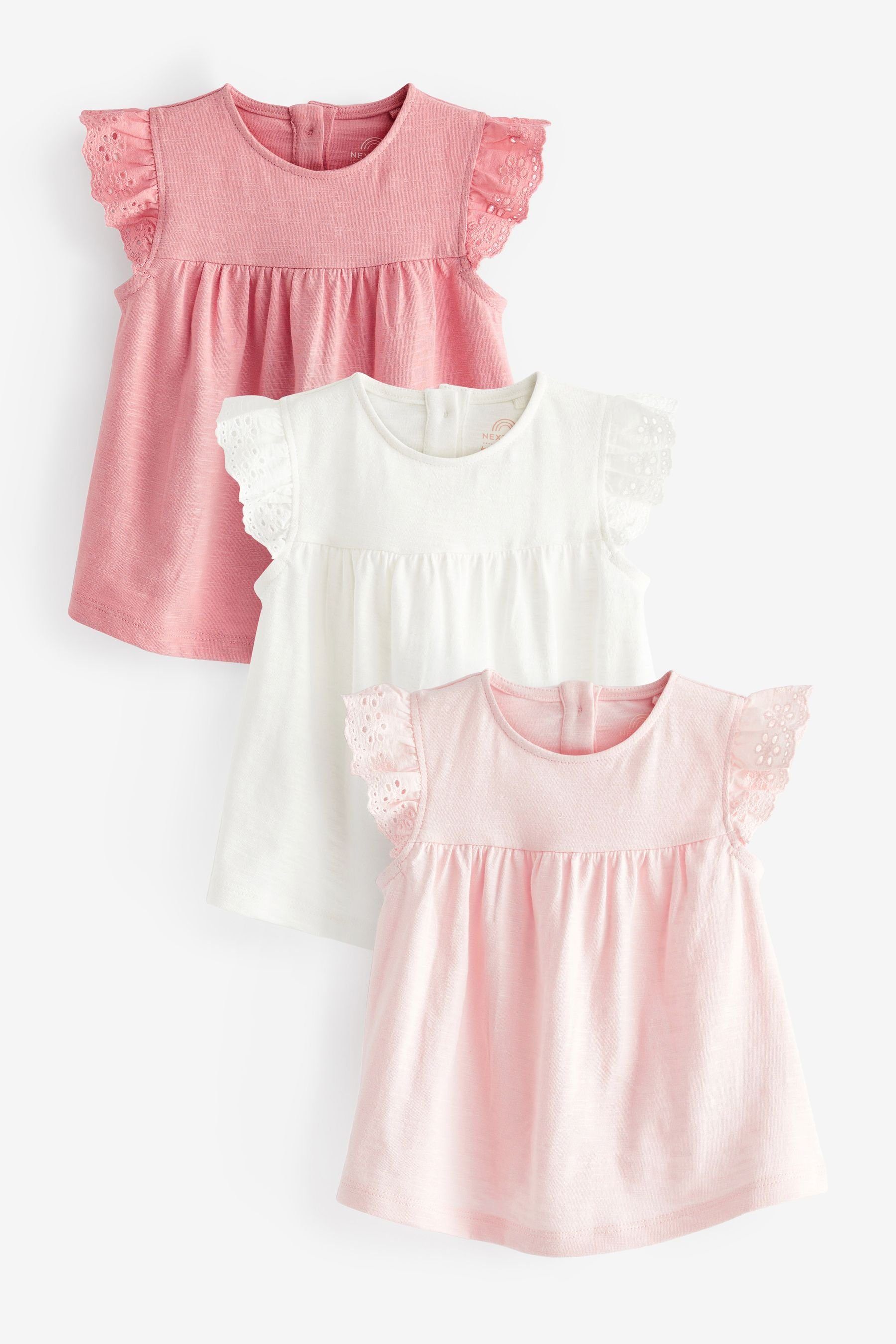 Next T-Shirt Baby-T-Shirts mit Lochstickerei, Pink 3er-Pack (3-tlg)