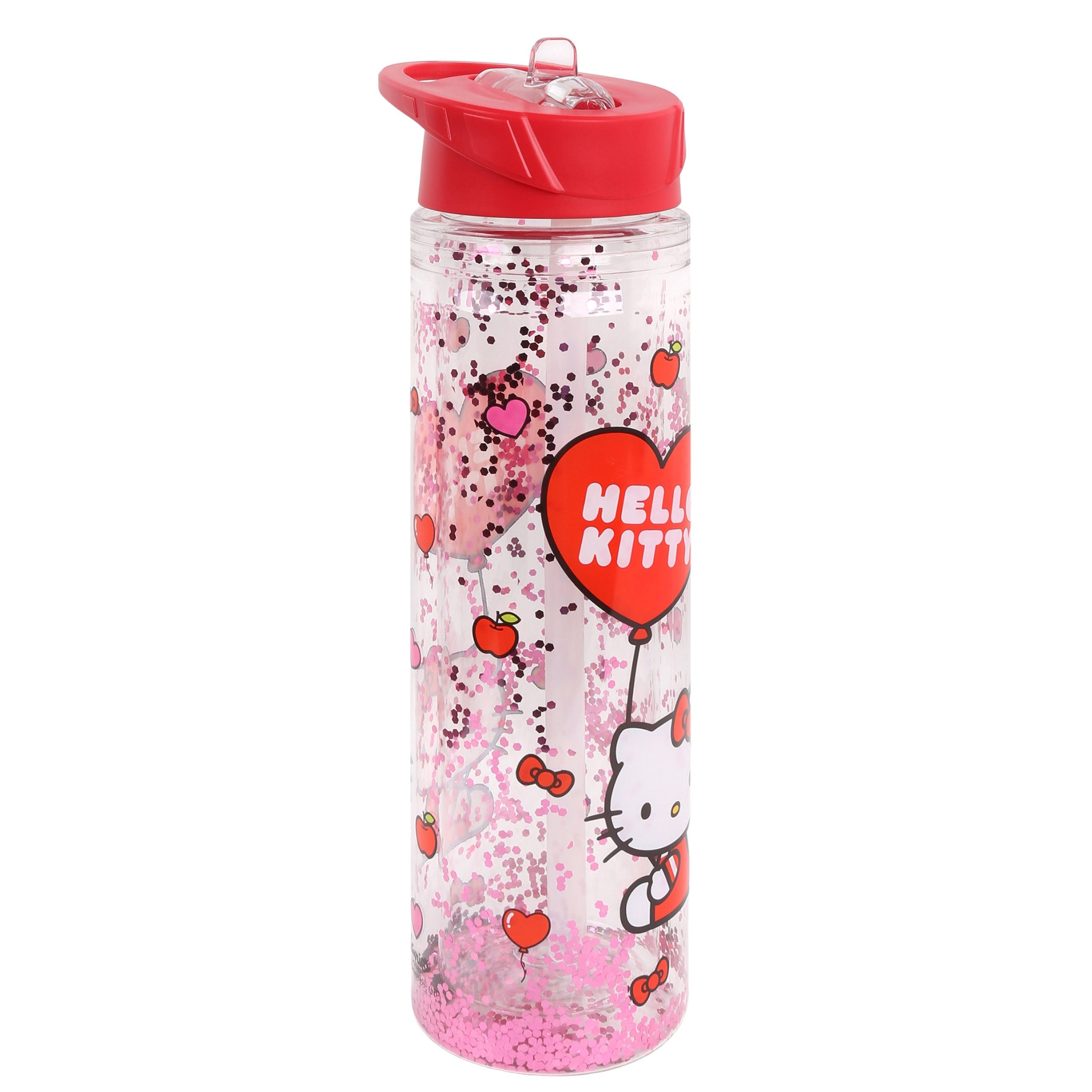 Hello Kitty Trinkflasche Hello Kitty Plastikflasche mit Strohhalm,transparent, 550ml