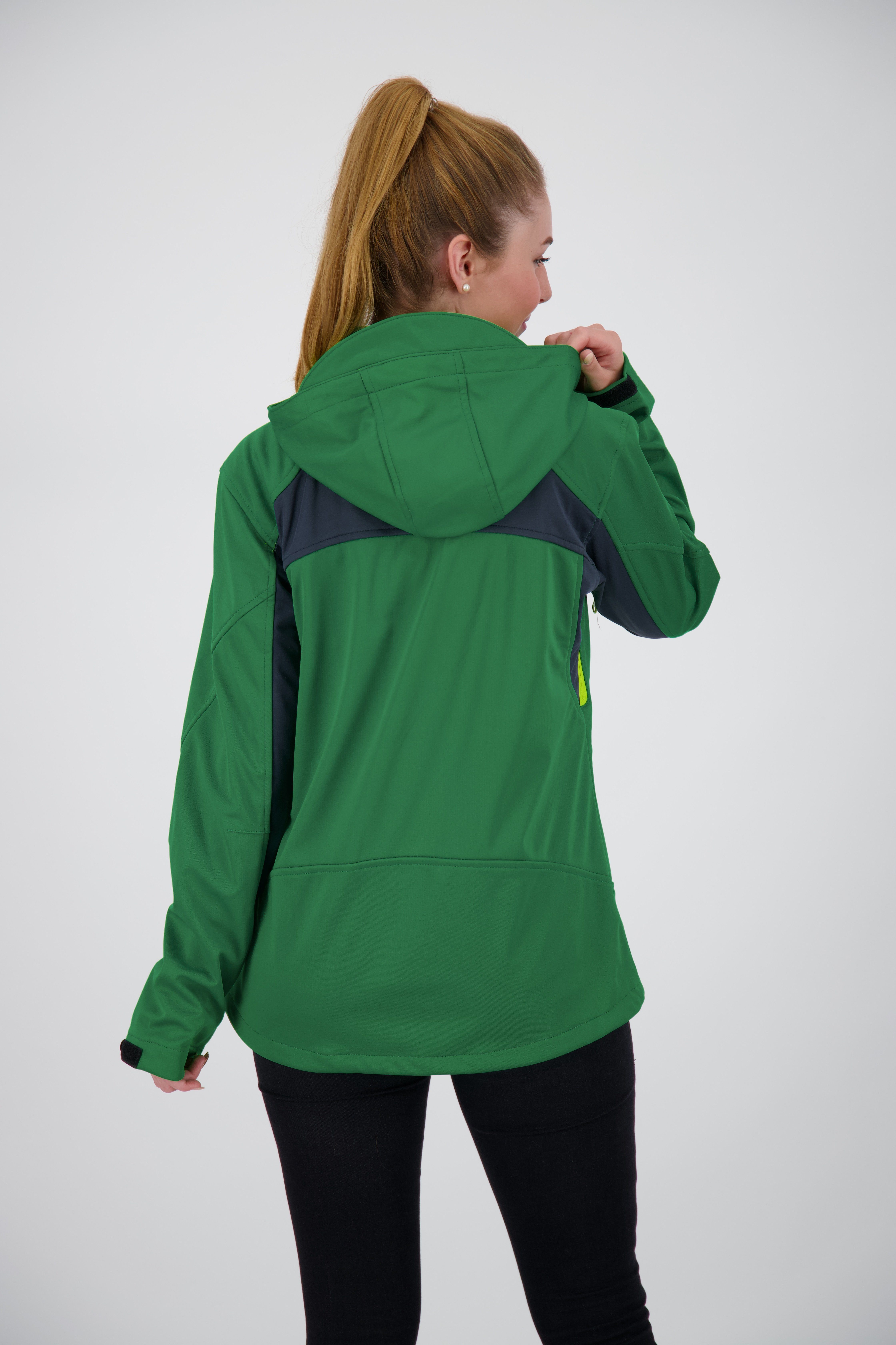 Auch abnehmbarer Active CS Ventialtionsreißverschlüsse, Größen Softshelljacke Peak WOMEN NEW green Downton in mit erhältlich, Großen Kapuze DEPROC