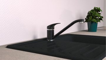 Eisl Spültischarmatur GRANIT Küchenarmatur Wasserhahn Küche, 360° schwenkbare Küchenarmatur, ideal für Doppelspülbecken, Granit-Schwarz, NI182SMCR