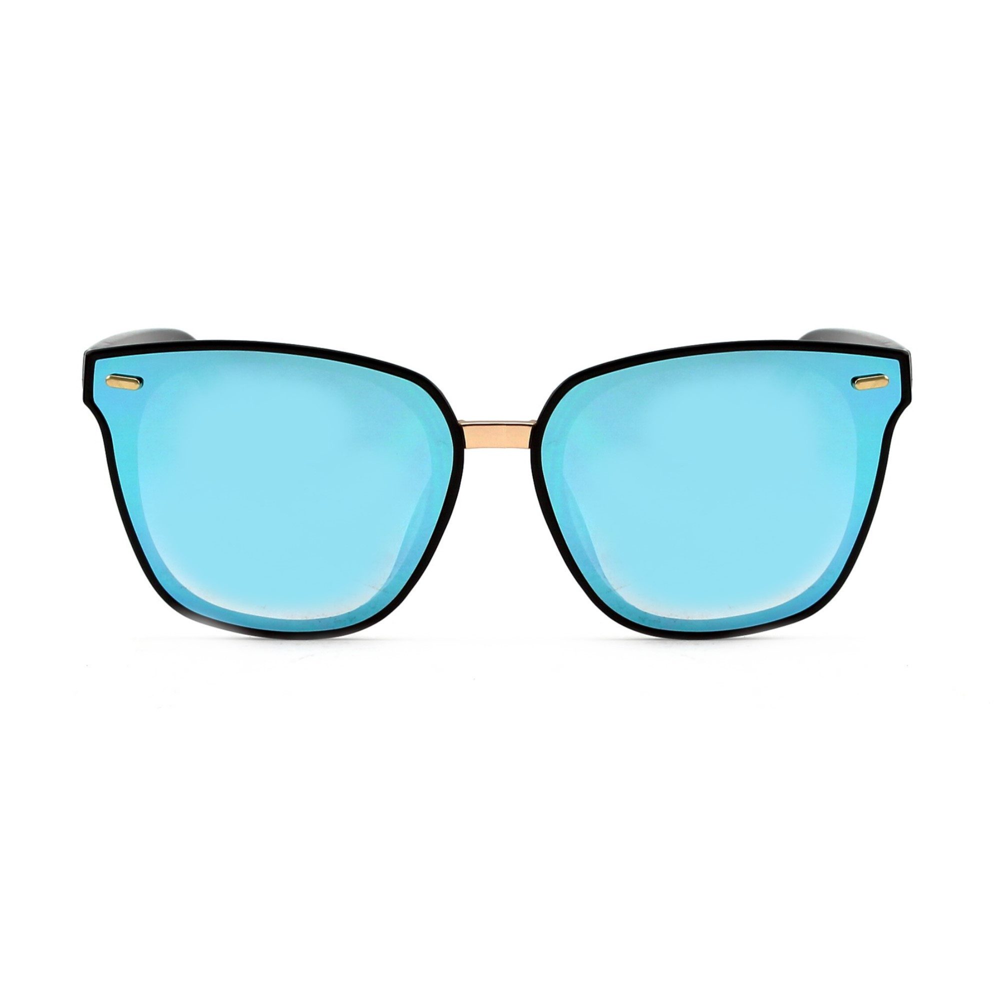 Rennec Sonnenbrille (Cateye Sonnenbrille Damen Groß Schwarz Gold mit Brillenbeutel) Katzenaugen Gläser Verspiegelt oder Getönt