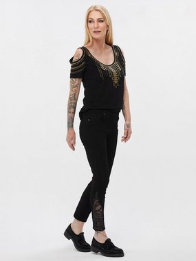 Sarah Kern Skinny-fit-Jeans Spitzen-Hose koerpernah mit Rundumdehnbund