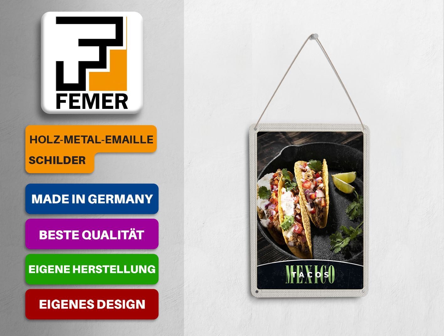 Femer GmbH Postkarte Reise 10x14 cm Mexiko USA Amerika Tacos Gerichte, unfrankiert