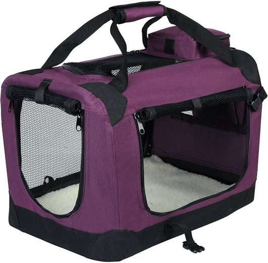 EUGAD Tiertransporttasche, Hundebox faltbar Hundetransportbox Auto Transportbox Reisebox Katzenbox Violett
