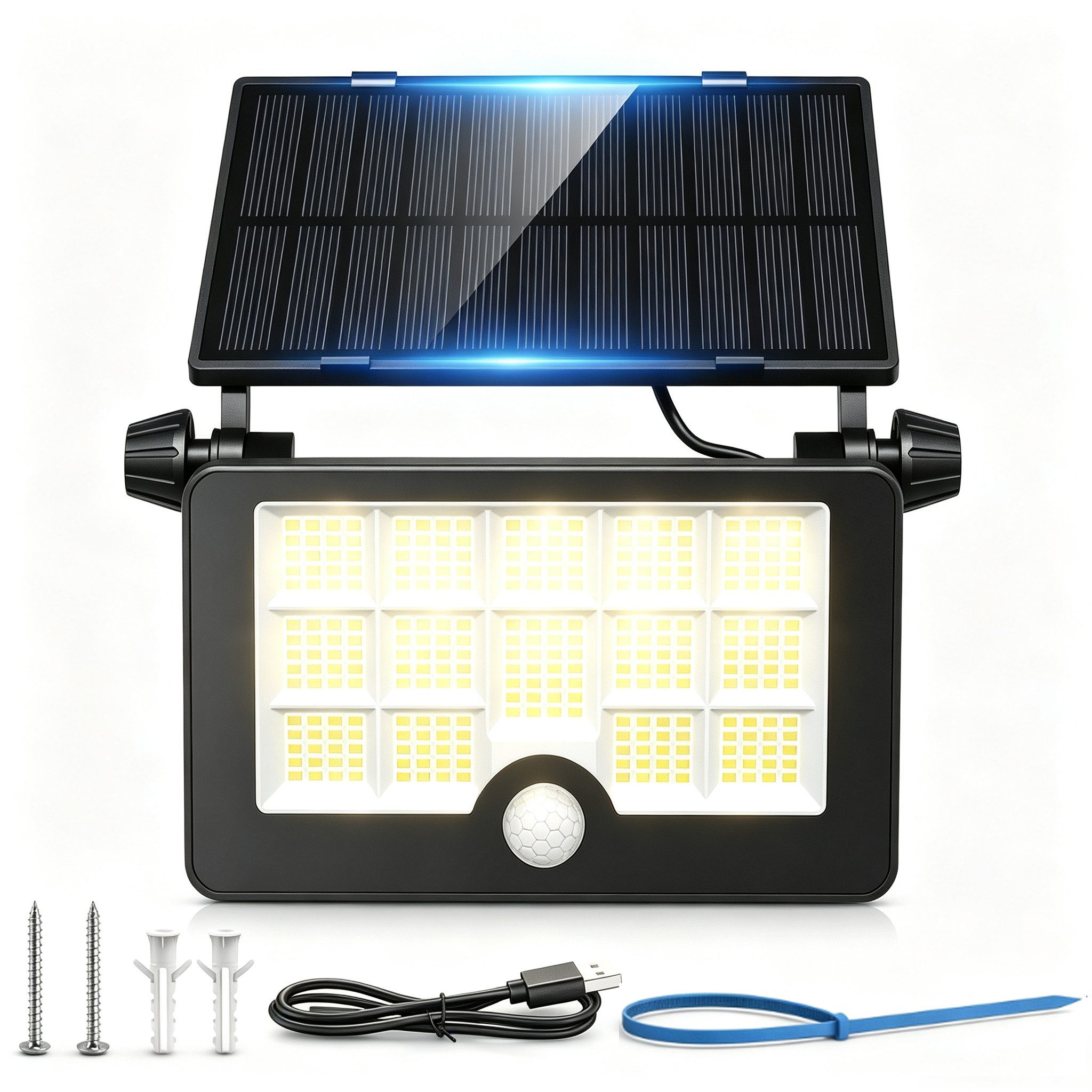 wohnTRAUM24 LED Solarleuchte Außen-Wandleuchte LED Solarlampe Solar Strahler mit Bewegungsmelder, LED fest integriert, 232 LEDs Drehbar Solarleuchte, IP65 Wasserdicht Solar Garten Fluter