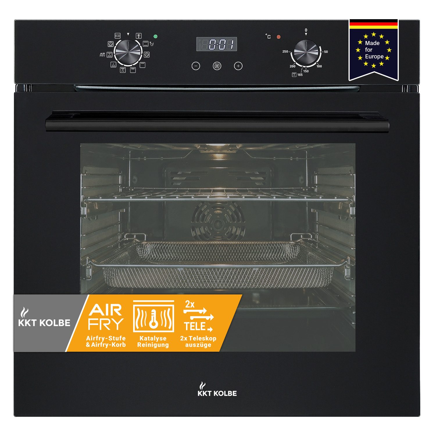 KKT KOLBE Einbaubackofen Backofen Elektroherd BO7010FB, Katalyse, DampfClean, 60cm / Einbauherd / Teleskopauszüge / Heißluft / AirFry / Katalyse