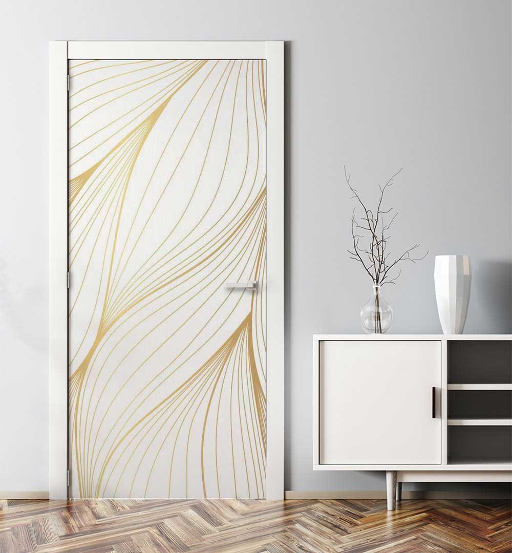 MyMaxxi Аксессуары для домаsfolie Türtapete Türposter Türfolie selbstklebend Gold hängende Blätter Folie, (Gold Abstrakte Blätter, 1St.}, Klebefolie Tür aufgerollt), Selbstklebend