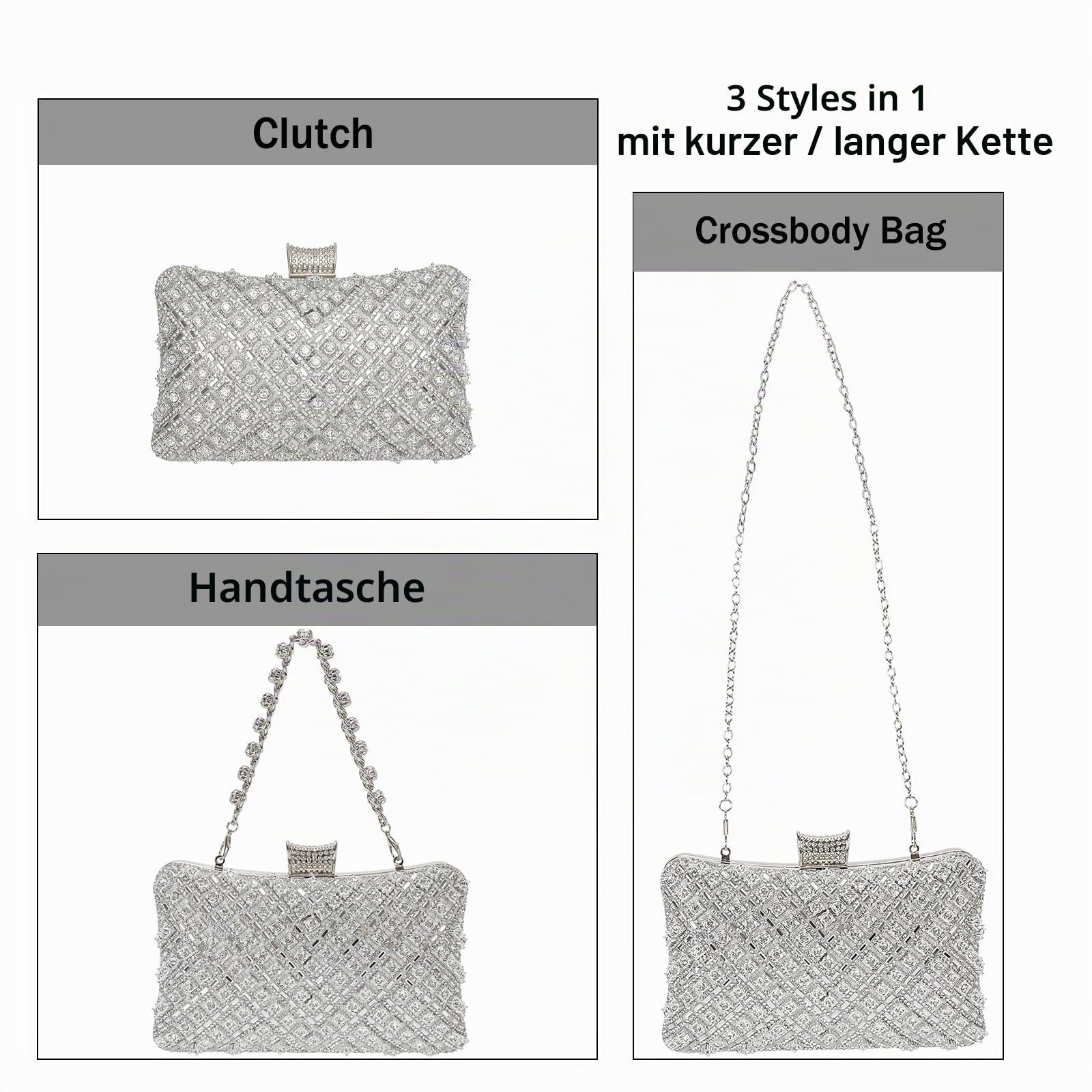 nsihing Clutch Kettentasche, Clutch Damen, Glitzernde Kleine Abendhandtasche, Elegante Tasche Schultertasche für Hochzeit, Party und Ball