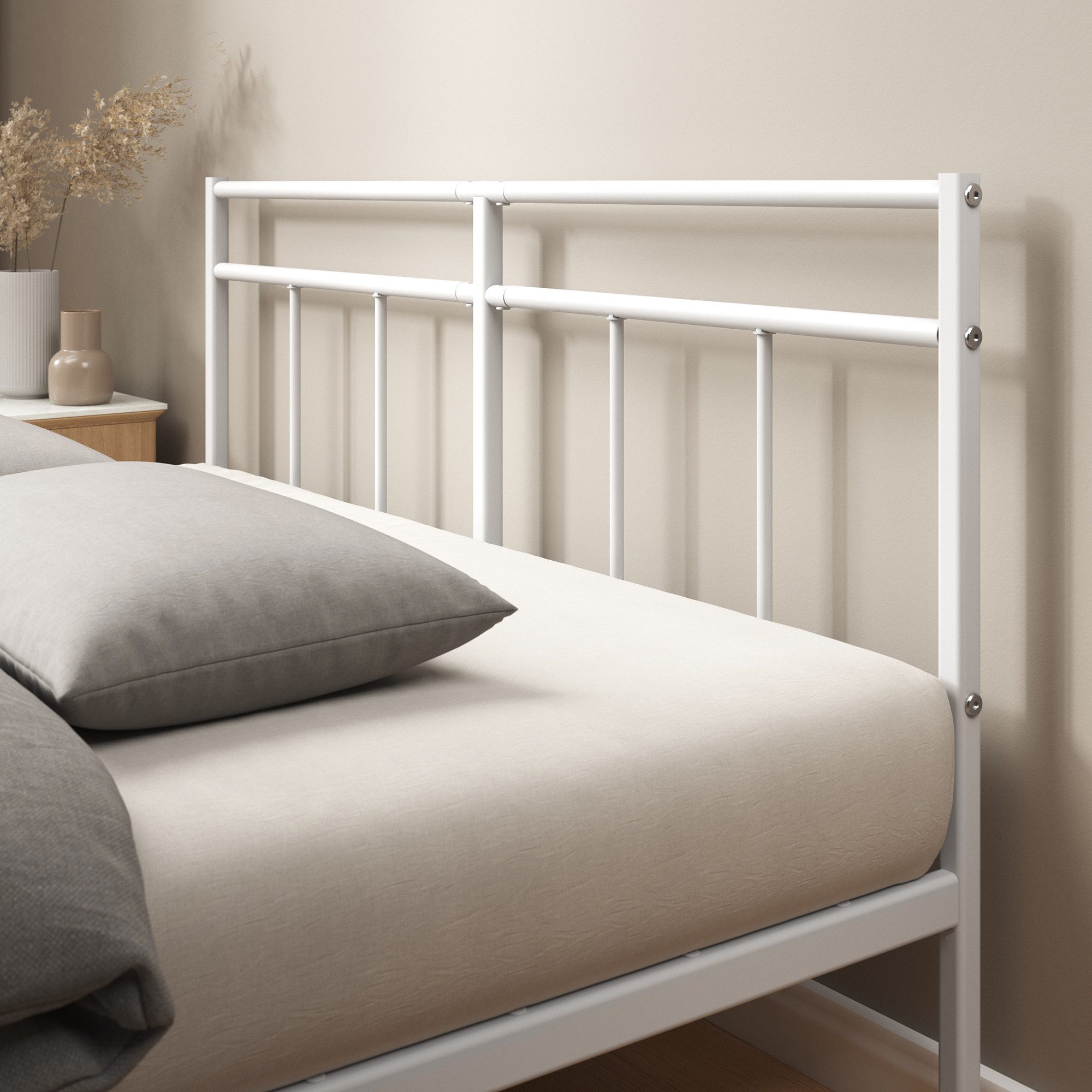 ZINUS Bettgestell Florence Square mit Kopfteil (Weiß, 140x200 cm), Doppel/Einzelbett – Bild 4 von 5