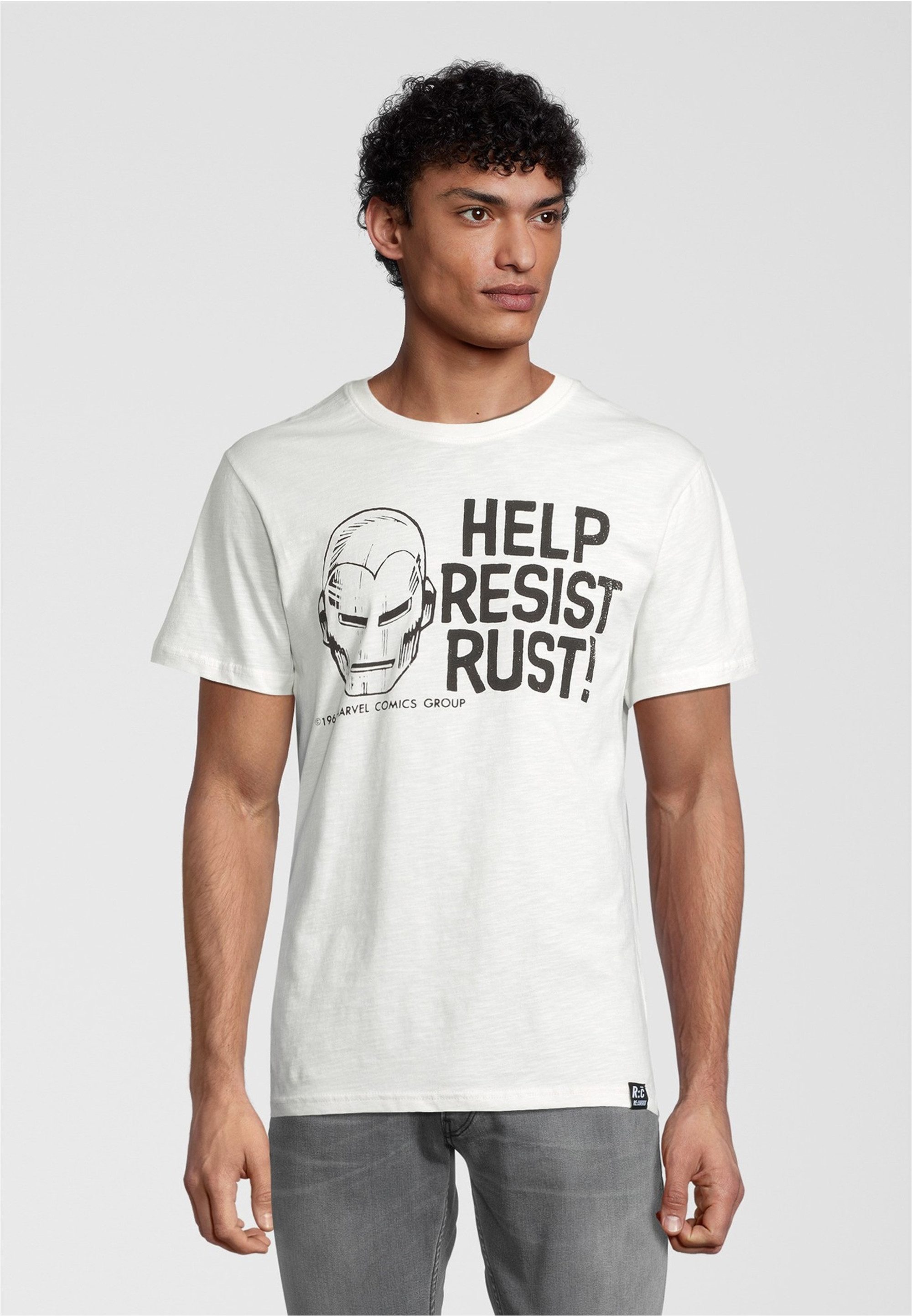 Recovered T-Shirt Marvel Help Resist Rust Ecru (1-tlg) mit angesagtem Iron Man-Print