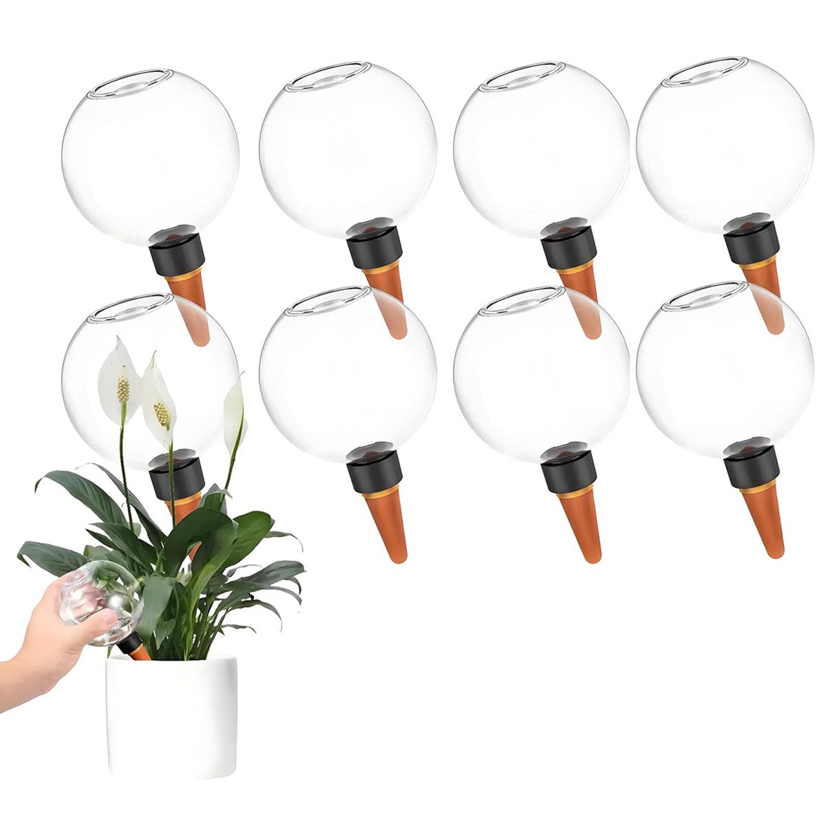 Welikera Bewässerungssystem 8 Stück Bewässerungskugeln,Wasserspender Pflanzen,500ml, (8-teiliges Set, 8-tlg), Keramik + PP,Pflanzen Bewässerung von Zimmer Balkon und Gartenpflanzen