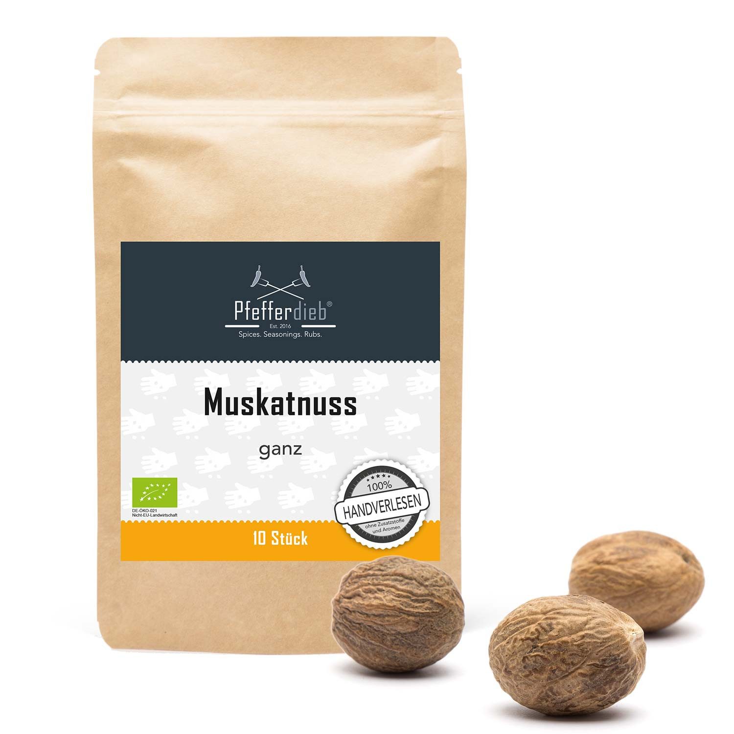 Pfefferdieb Gewürz Muskatnuss ganz, BIO, 10 Stück