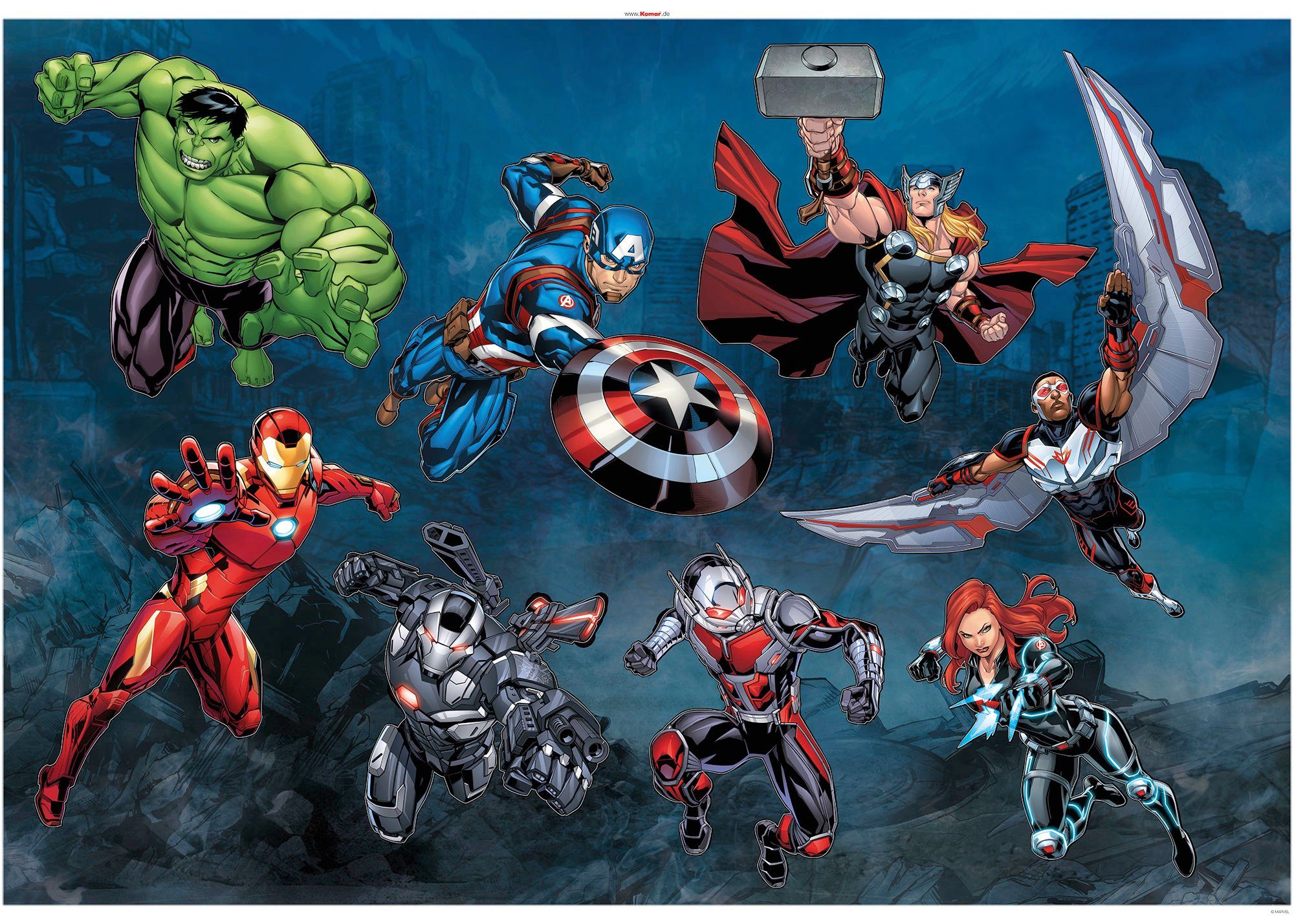 Komar Wandtattoo Avengers Action (8 St), 100x70 cm (Breite x Höhe), selbstklebendes Wandtattoo | Kinderzimmer-Wandtattoos