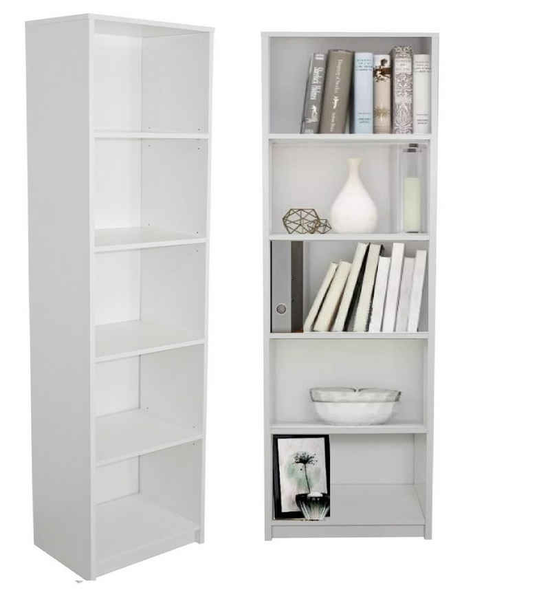 Home Collective Bücherregal Aktenregal Standregal Raumteiler mit 5 offenen Fächern aus MDF Holz, in weiß, Breite 60 cm