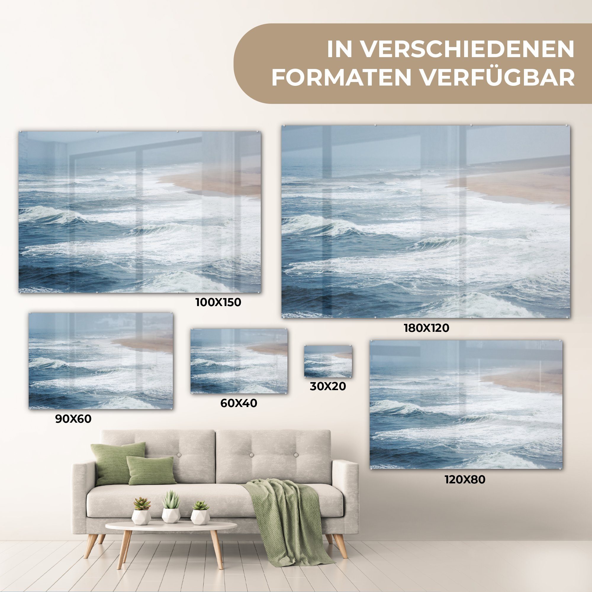 Schlafzimmer Wellen Acrylglasbilder & Strand, Acrylglasbild St), MuchoWow Wohnzimmer Meer - Wasser - (1 -