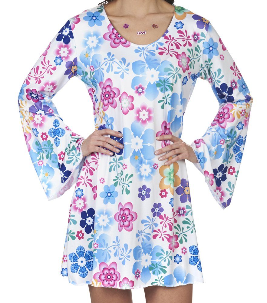 andrea-moden Hippie-Kostüm Hippie Kostüm Lovely für Damen - Weiß Buntes 60er 70er Jahre Kleid