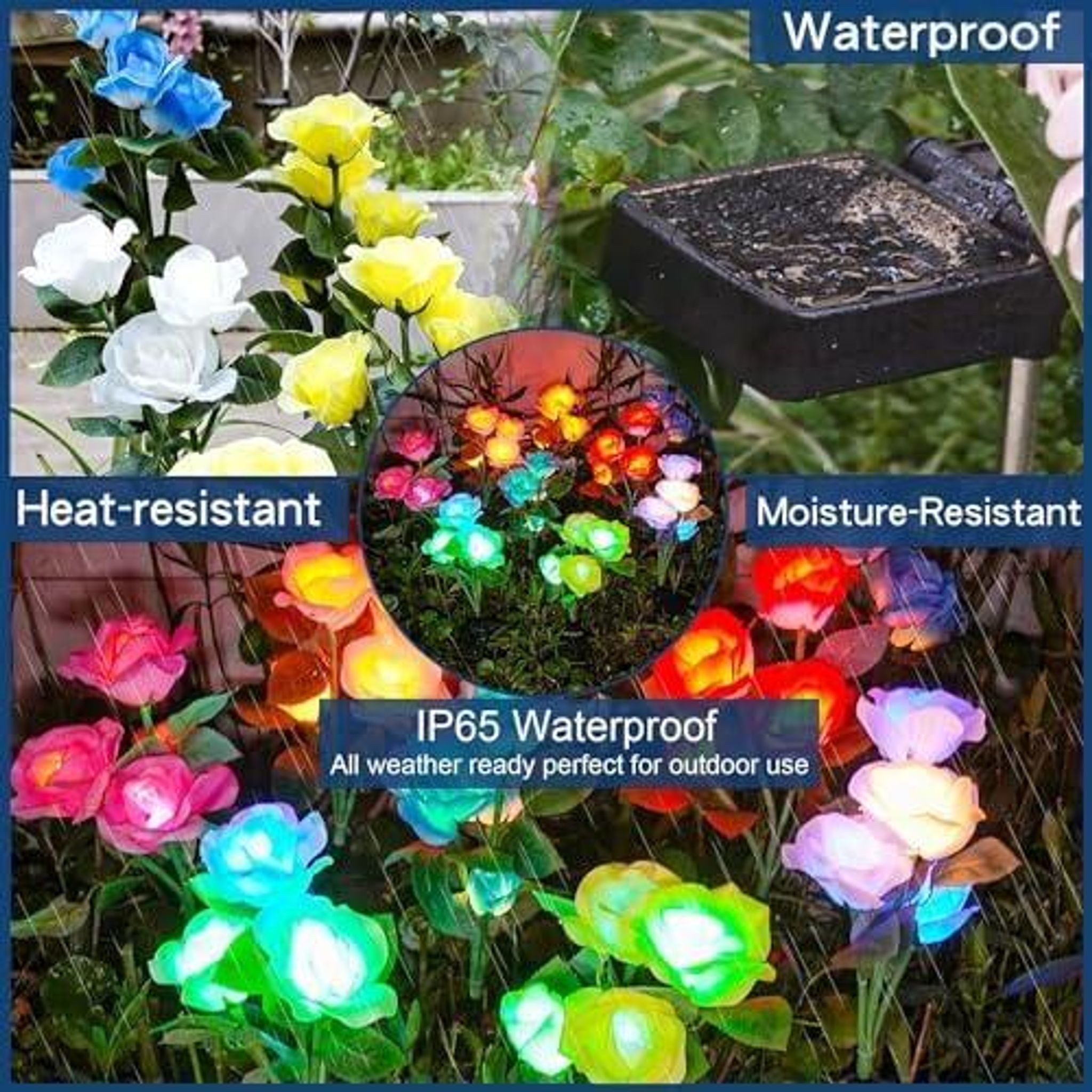 FELIXLEO LED Solarleuchte Solar Rosenleuchten Garten 7 Farben Außenleuchte Solarpanel Deko – Bild 3 von 5