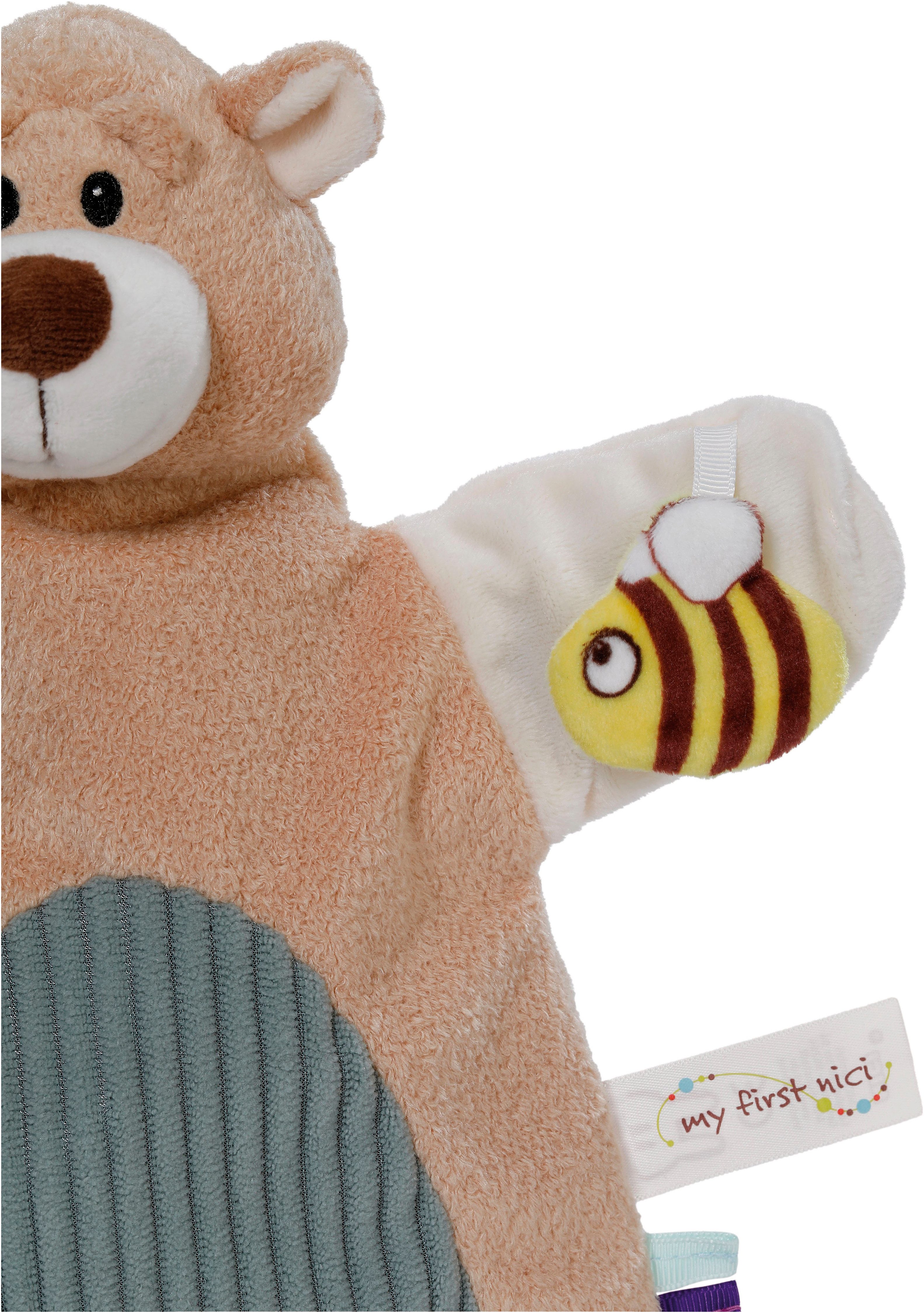 Nici Schmusetuch My first NICI, Handpuppe Bär 2in1 26x25 cm, sanfte Materialmix aus glattem und geripptem Plüsch
