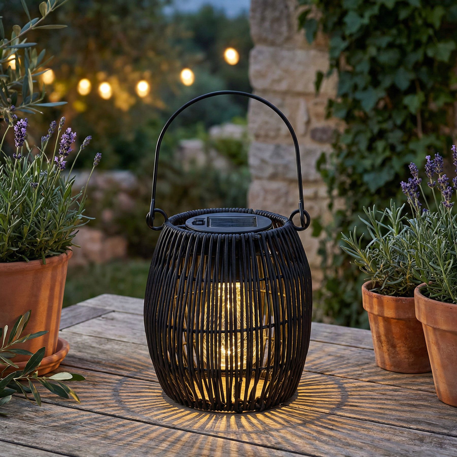 Levandeo® LED Solarleuchte, Solar Dekoleuchte Rund Schwarz Tischleuchte Akku Garten Beleuchtung