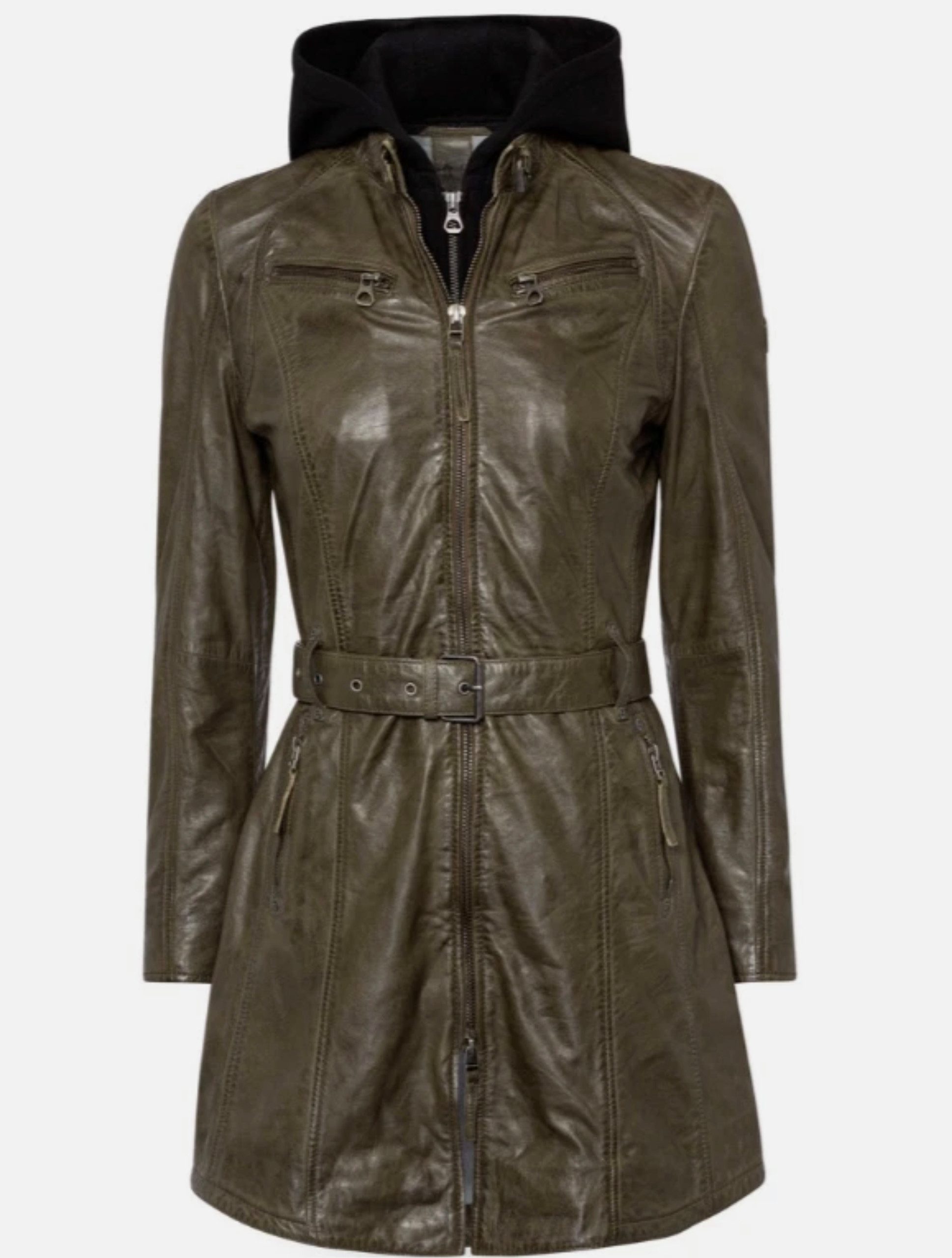 Keskin Collection Lederjacke Lederjacke Ledermantel Olive mit Kapuze abnehm günstig online kaufen